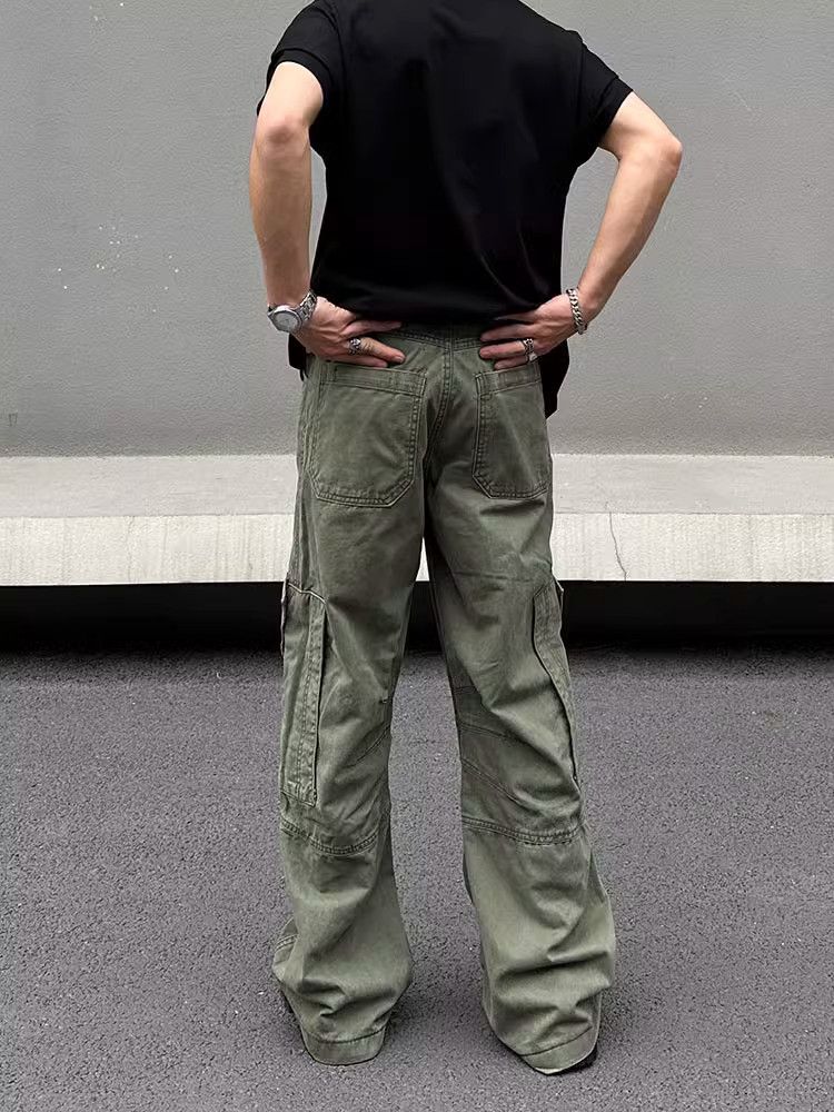 Japanese Brand Y2K Streetwear Multi-pocket Army Green Baggy Jeans Size US 29 - 2 Thumbnail