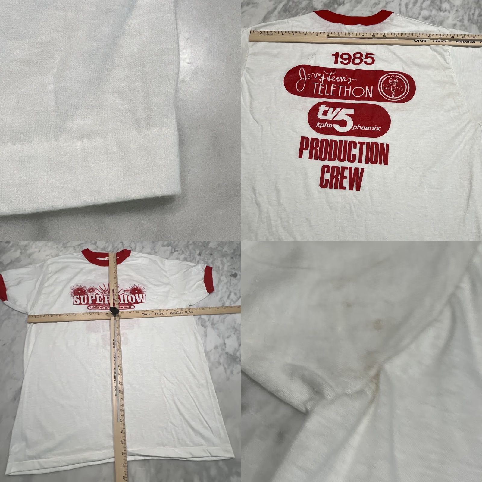 Vintage VINTAGE Jerry Lewis SUPERSHOW Ringer XL T-Shirt Crew Neck Men 80s White Short Sleeve Single Stitch Graphic Print Size ONE SIZE - 8 Thumbnail