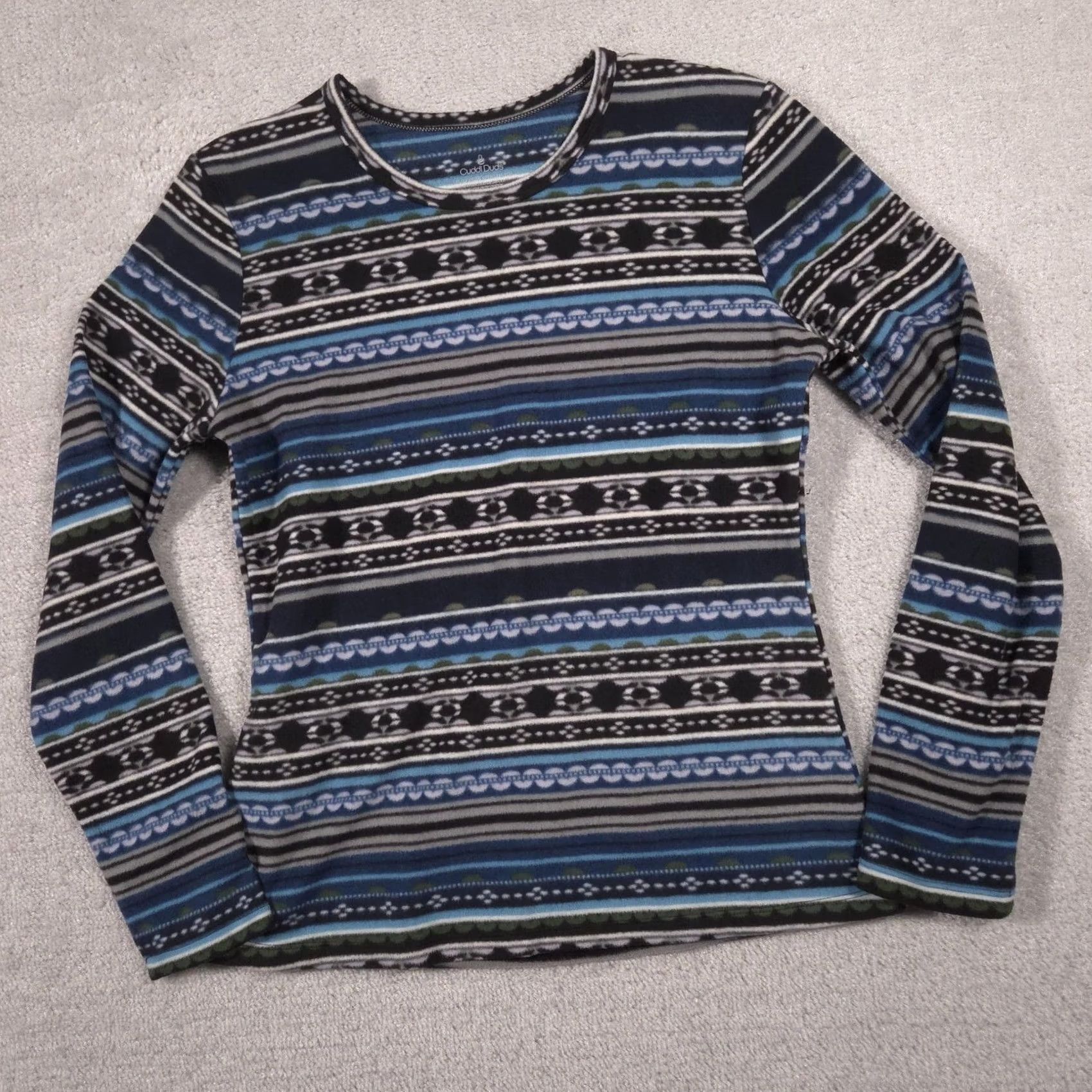 Vintage Cuddl Duds Pajama Top Womens L Blue Fair Isle Fleece Long Sleeve Shirt Size L / US 10 / IT 46 - 2 Thumbnail