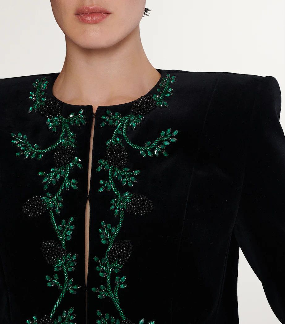 Balmain o1s1wg111025 Velvet Cropped Jacket in Black Size XS / US 0-2 / IT 36-38 - 6 Thumbnail