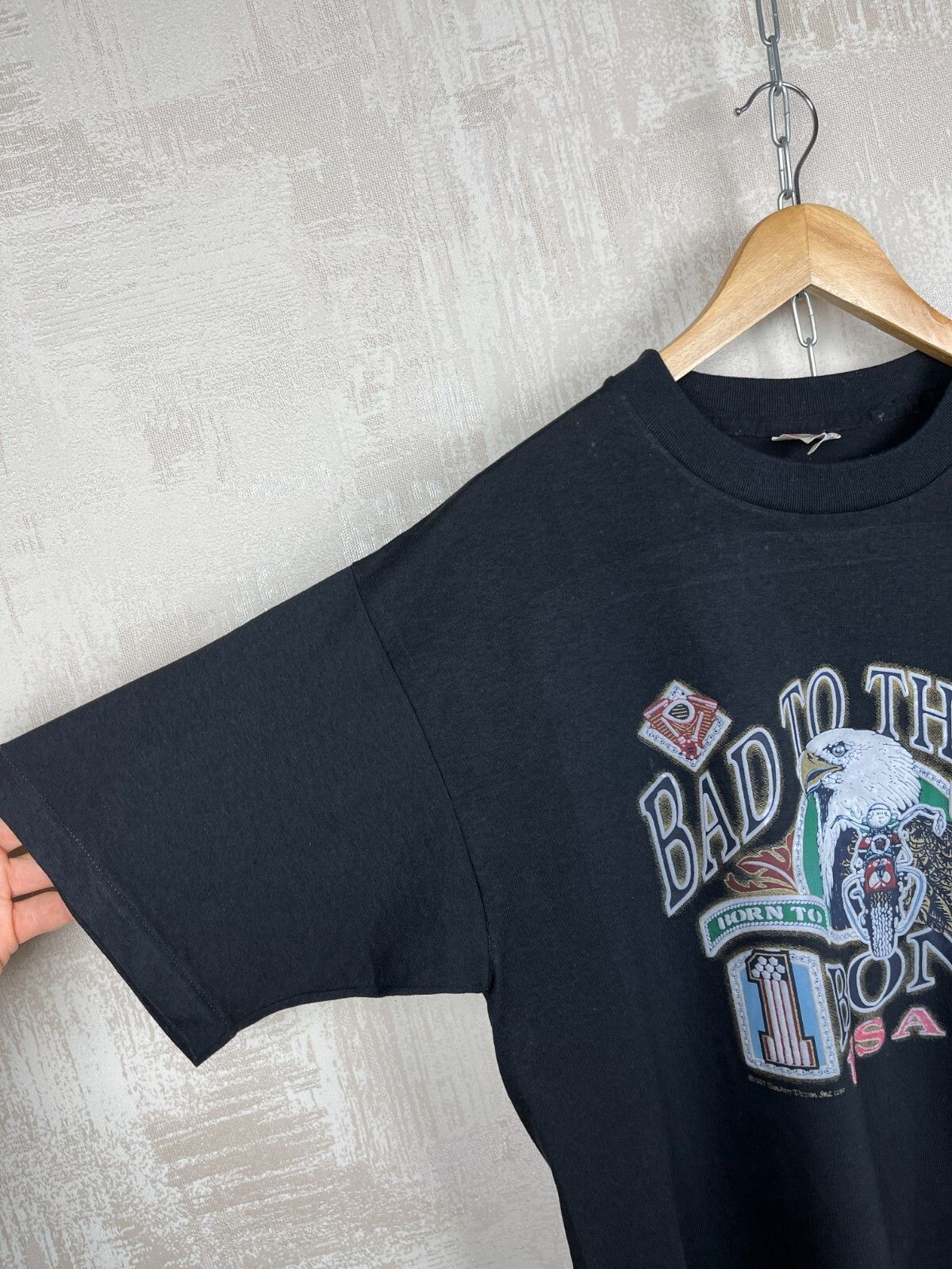 Vintage 90's Bad To The Bone USA Eagle Biker Moto Sun Art Design Size US M / EU 48-50 / 2 - 4 Thumbnail