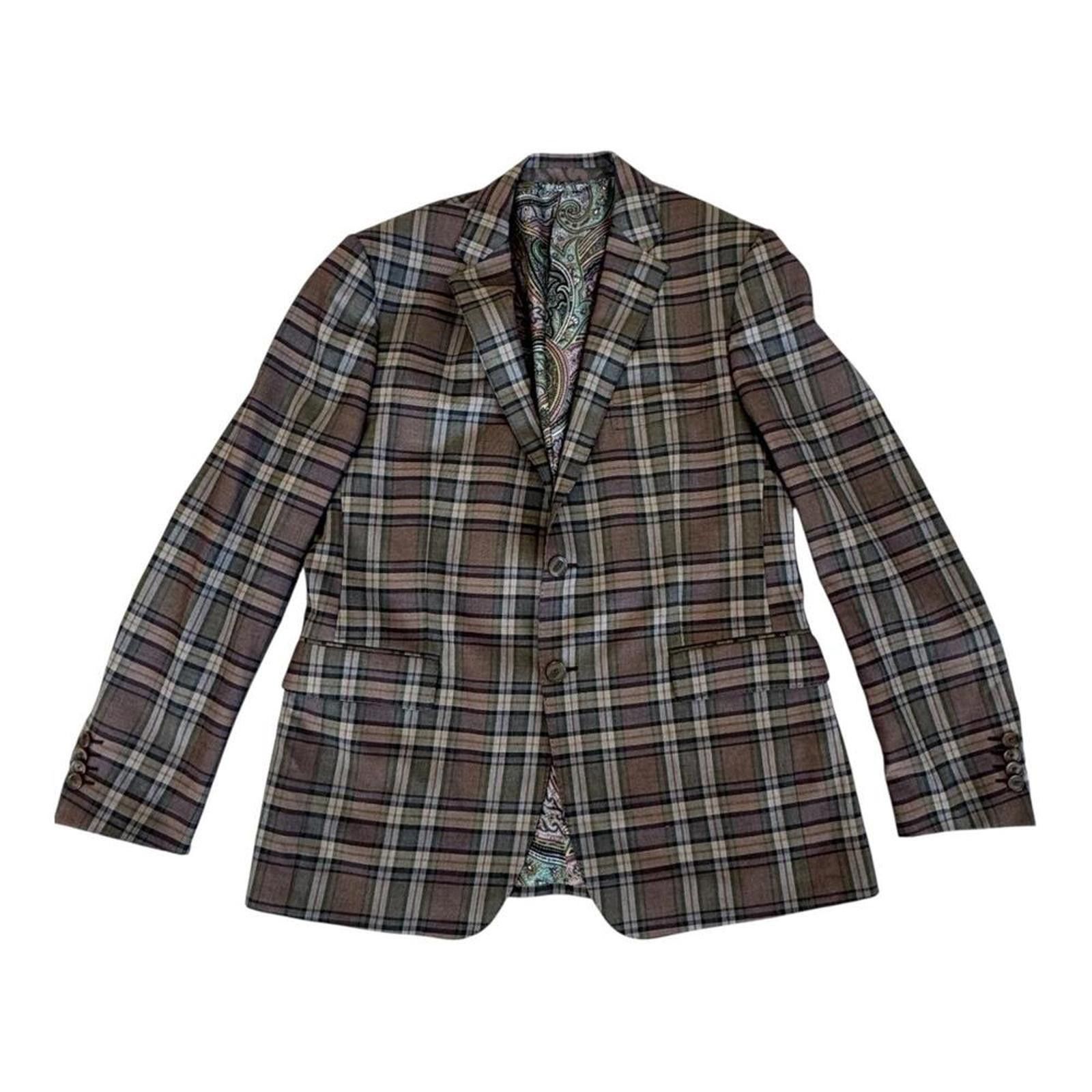 Etro Etro 54 Men's Wool Plaid Blazer | Paisley Lining Size 44R - 1 Thumbnail