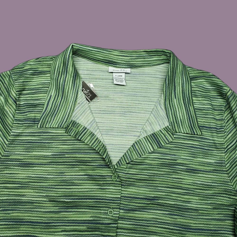 Vintage Rue21 Shirt Top Womens XL Green Space Dye Stretch Button Up Collared New Size XL / US 12-14 / IT 48-50 - 1 Thumbnail