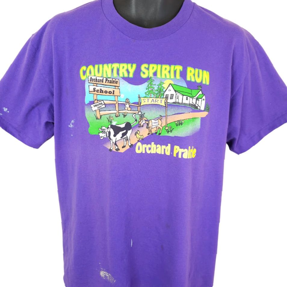 Hanes VINTAGE Hanes T Shirt Mens Size Large Purple 90s Country Spirit Run Short Sleeve Crew Neck Cotton Blend Size US L / EU 52-54 / 3 - 2 Thumbnail