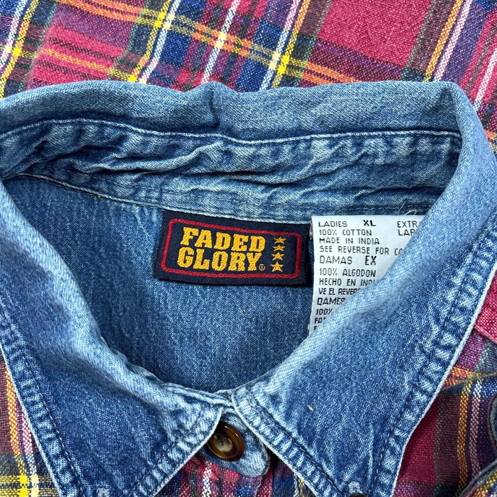 Faded Glory Vintage Faded Glory Shirt Men XL Red Tartan Plaid Oxford Cloth Denim Collar 90s Size US XL / EU 56 / 4 - 3 Thumbnail