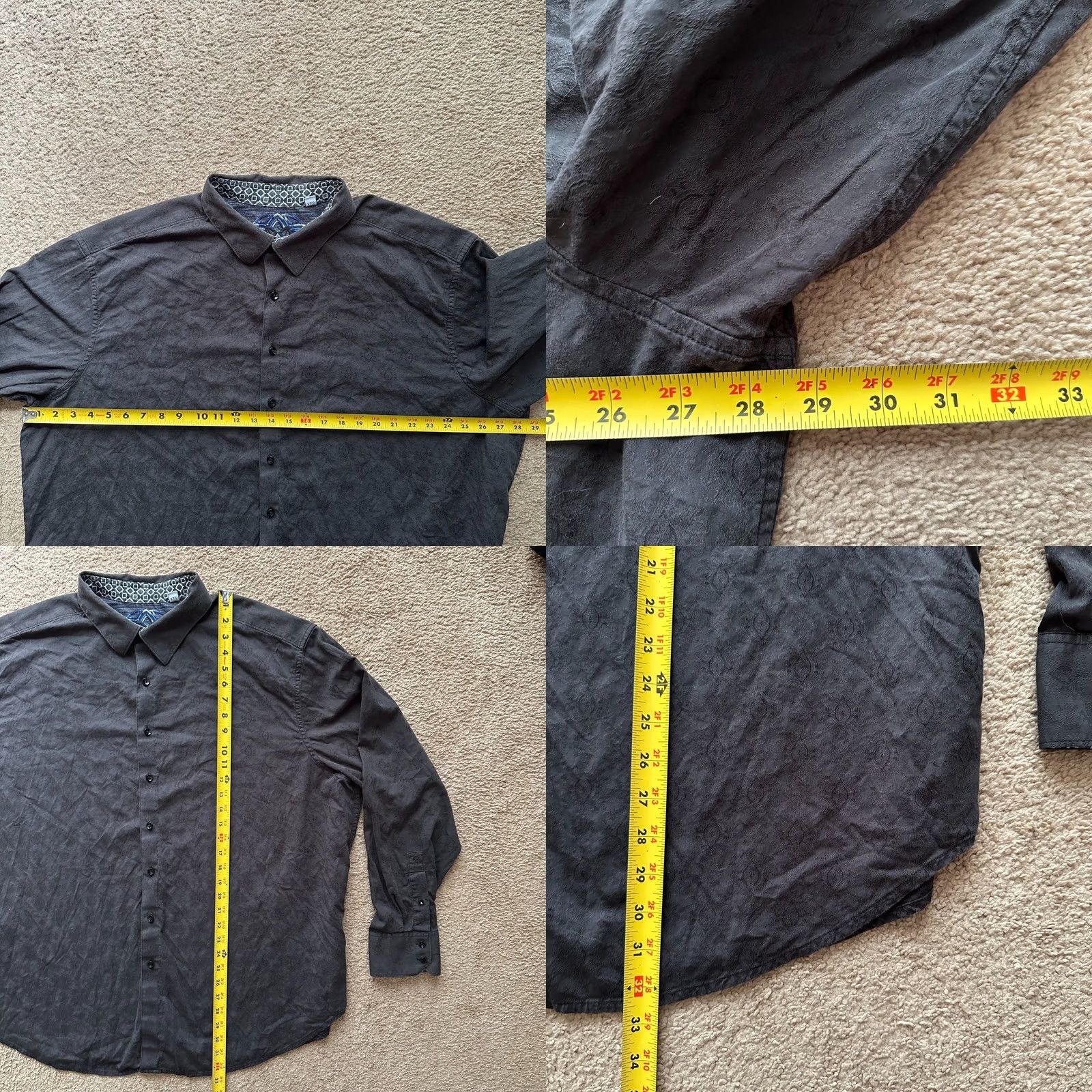 Robert Graham Robert Graham Button Up Shirt Mens 2XL Long Sleeve Point Collar Black Cotton Size US XXL / EU 58 / 5 - 8 Thumbnail