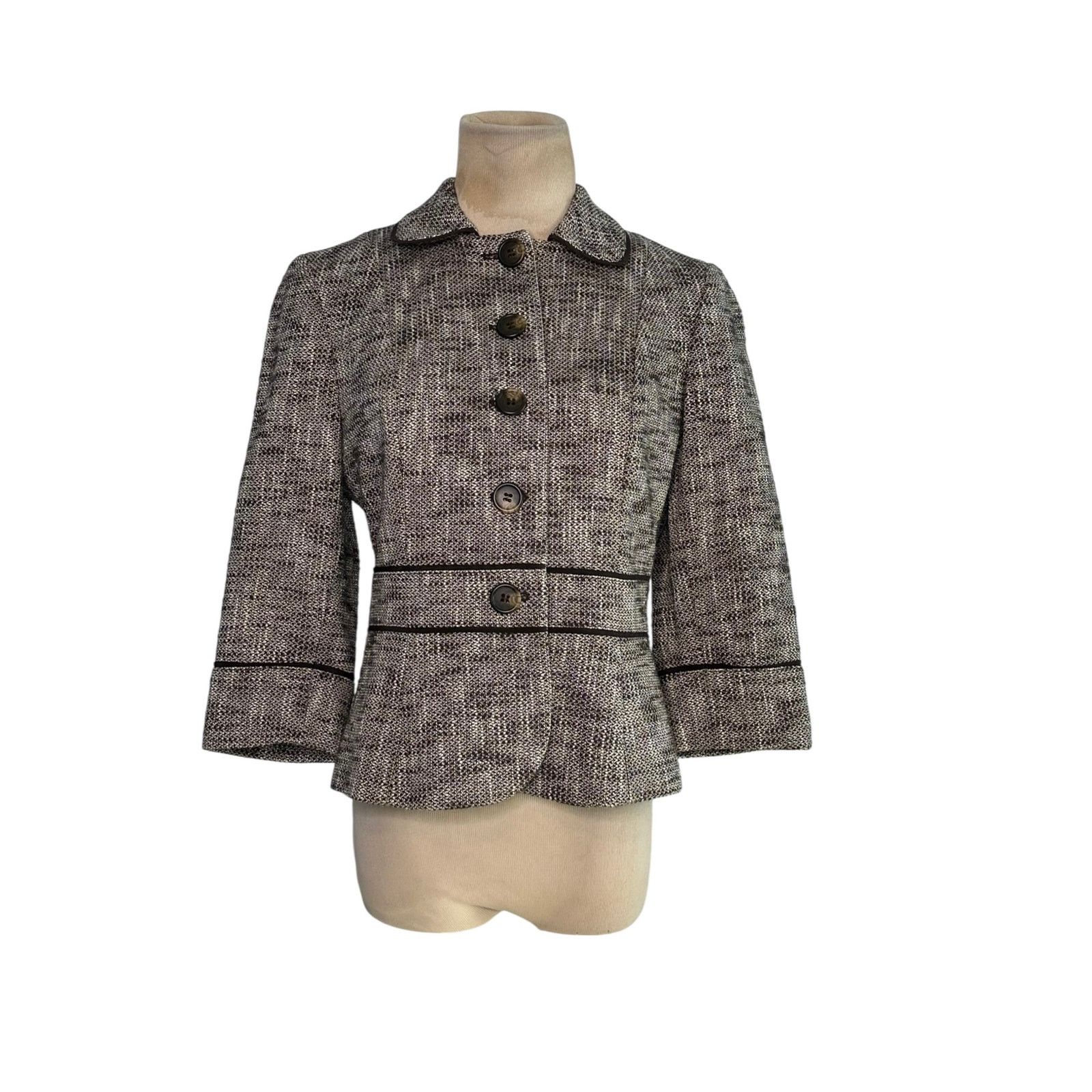 Loft Loft brown tweed 3/4 sleeves buttoned blazer jacket size 4P Size S / US 4 / IT 40 - 8 Thumbnail