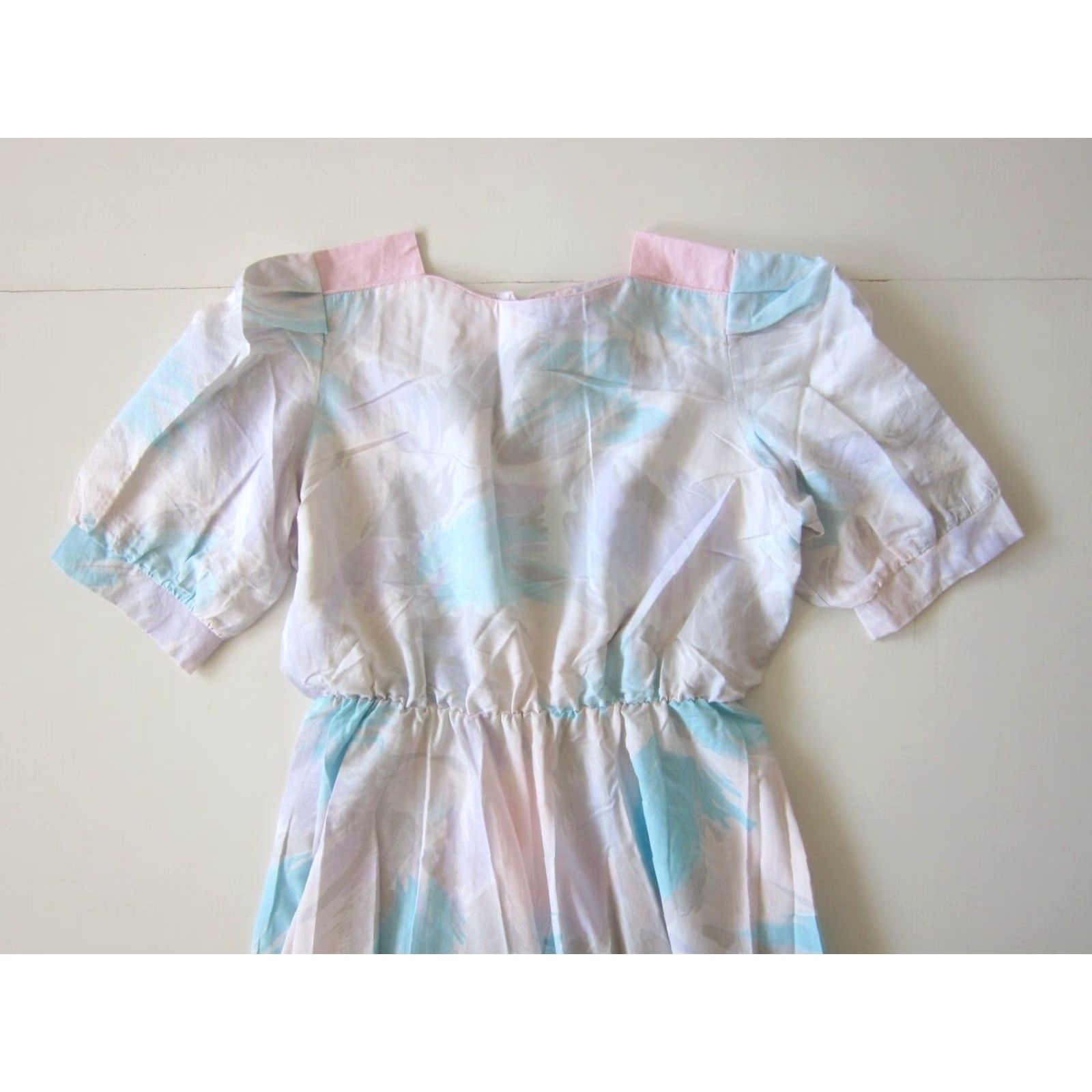 Pinko Vtg L.A. Gal Pink Blue Grey Purple Short Sleeve Sheath Empire House Dress Large Size 36" / US 14 / IT 50 - 3 Thumbnail