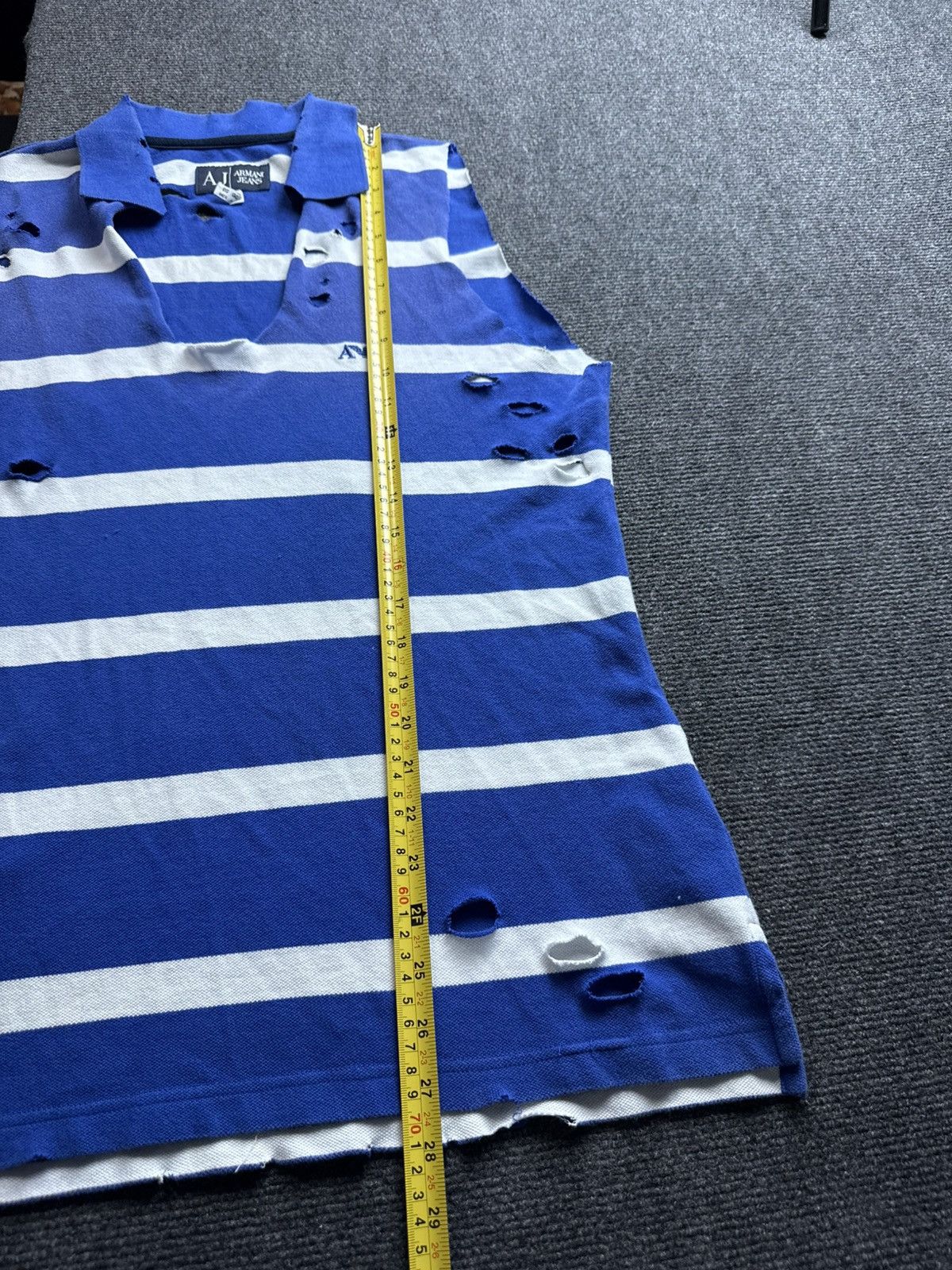 Armani Vintage 90s Armani Jeans Distressed Striped Polo Vest Y2K Size US L / EU 52-54 / 3 - 20 Thumbnail