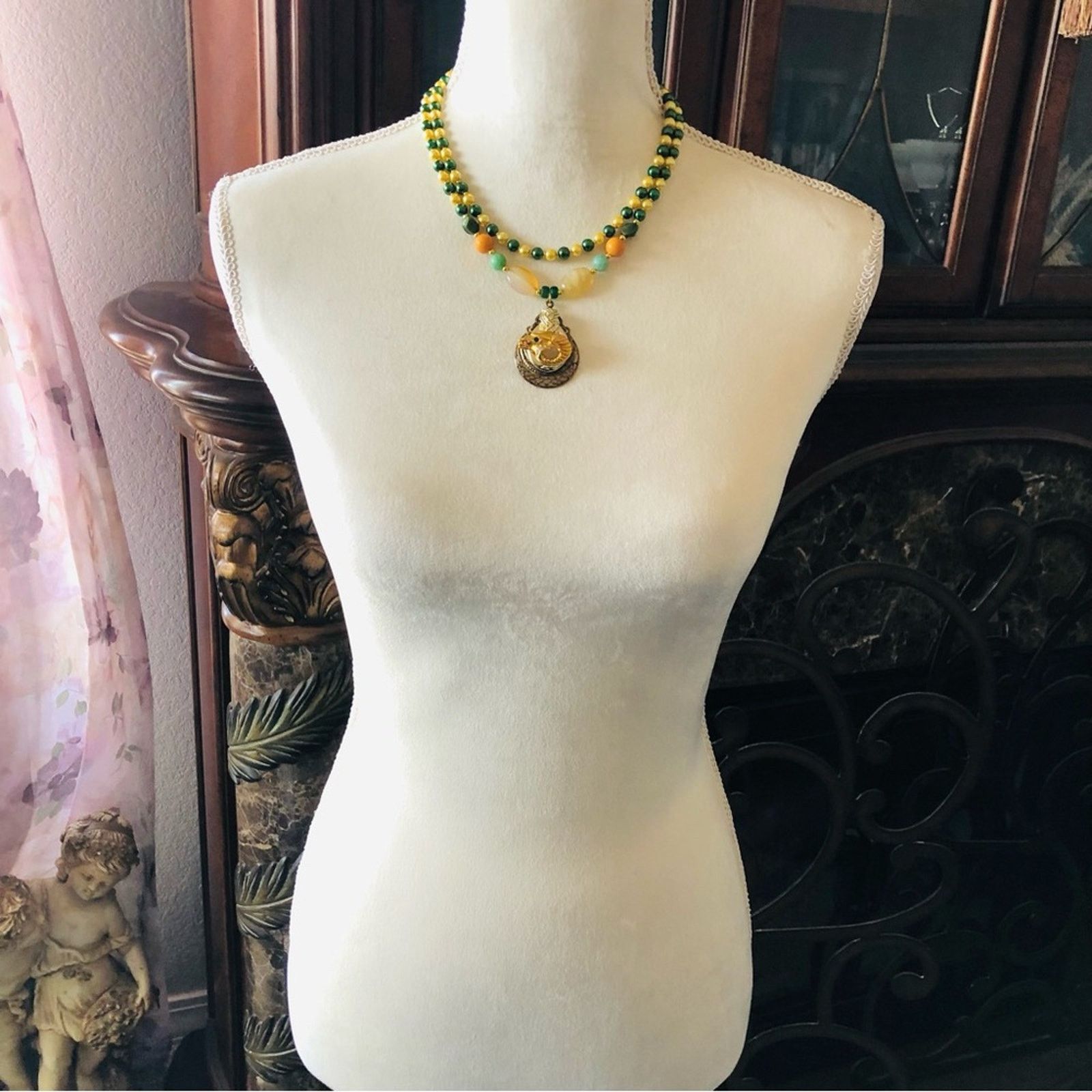 Handmade Handcrafted repurpose double strand KJL emerald ram necklace Size ONE SIZE - 6 Thumbnail