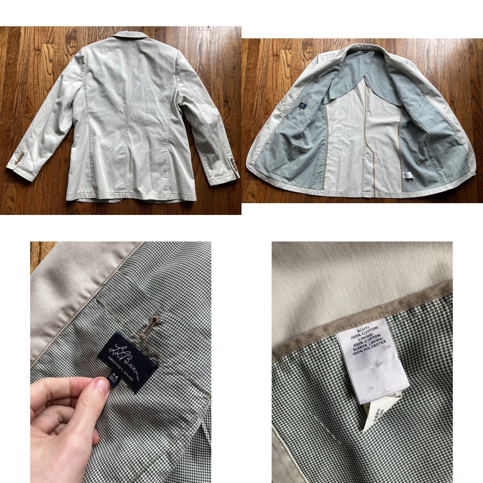 Vintage LL Bean Mens Blazer Jacket Single-Breasted Two-Button Cotton Beige 44 Regular Coat Sports Blazer Mens Size 44R - 9 Thumbnail