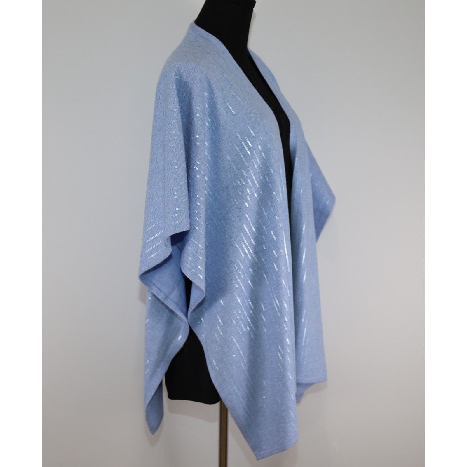 Chicos NWT CHICO'S Cashmere Blend Sequin Ruana Wrap Blue Shawl S/M Size ONE SIZE - 3 Thumbnail