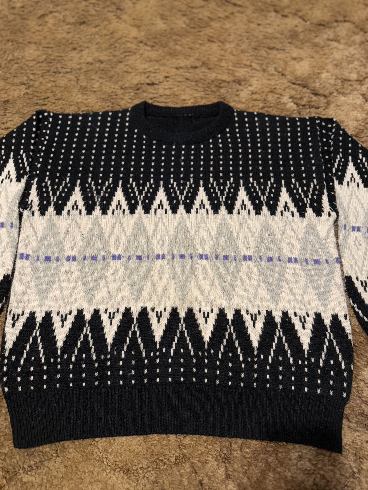 Vintage Vintage 90s Knit Sweater Grey White Purple Black Medium Size US M / EU 48-50 / 2 - 2 Thumbnail