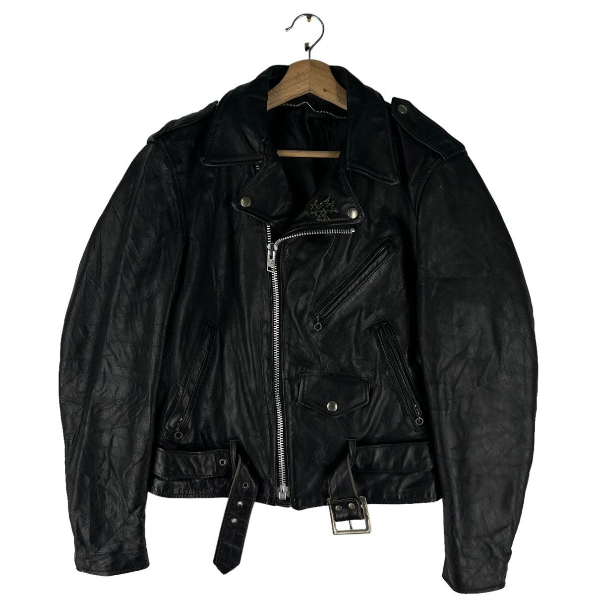 Schott 🔥VINTAGE BIKER LEATHER JACKET SCHOTT DOUBLE BREAST COLLAR Size US M / EU 48-50 / 2 - 1 Thumbnail