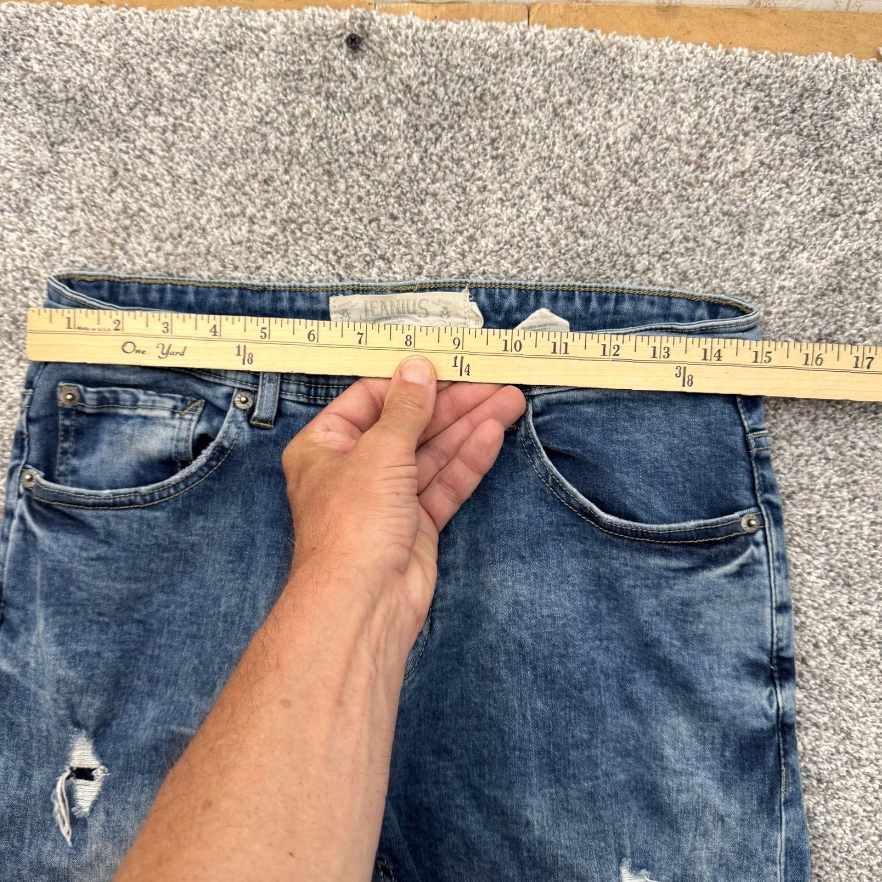 Denime Jeanius Jeans Mens 32x32 Blue Distressed Denim Slim Fit Classic Casual Pants Jeans Size US 32 / EU 48 - 2 Thumbnail