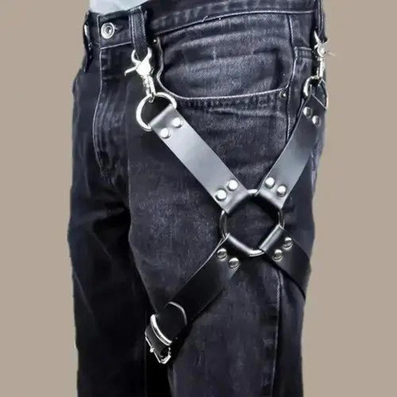 Jewelry X Black Leather Harness Belt Size ONE SIZE - 1 Thumbnail