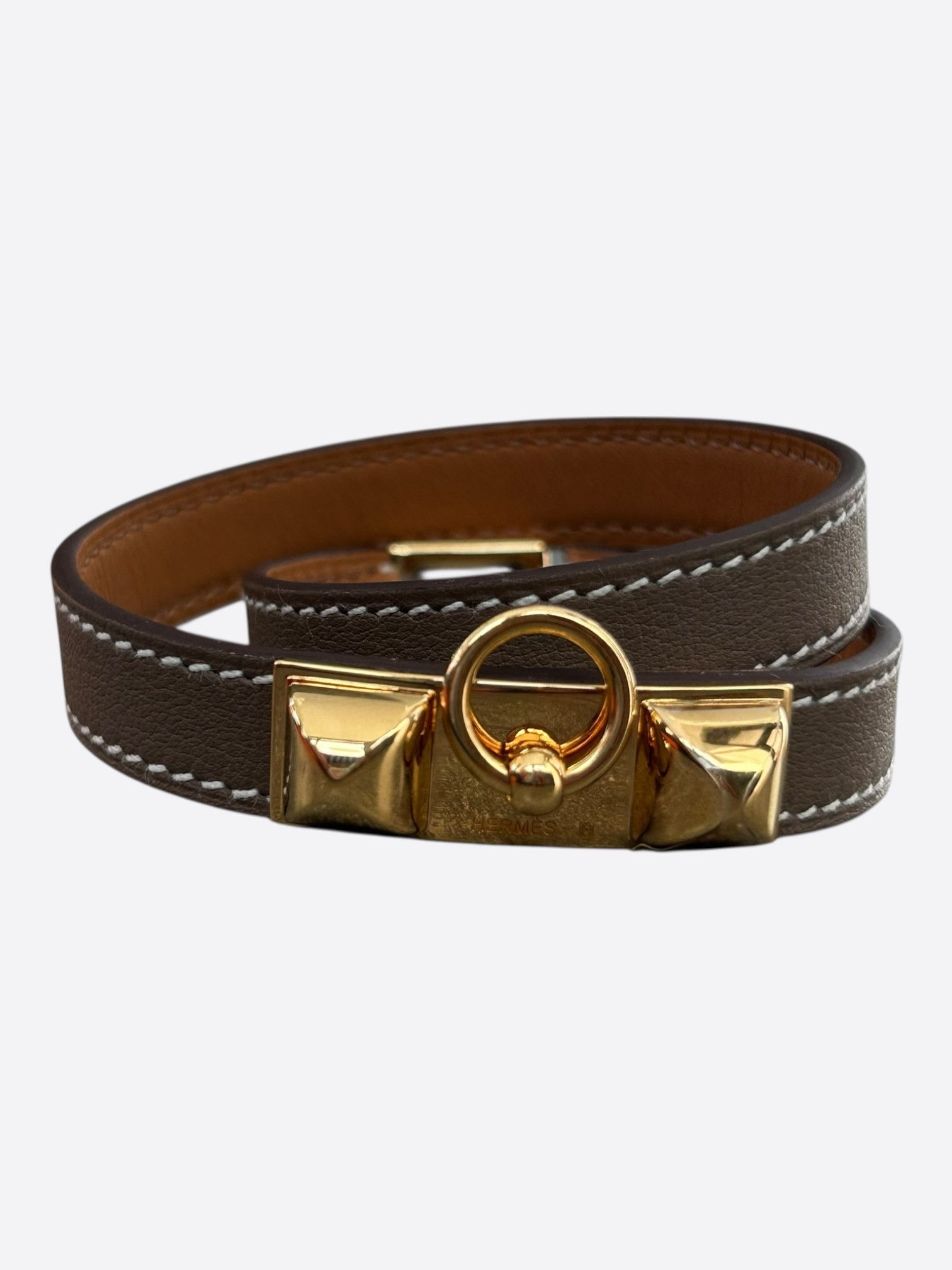Hermes Etoupe Swift & Gold Hardware Rivale Double Tour Bracelet Size ONE SIZE - 1 Thumbnail