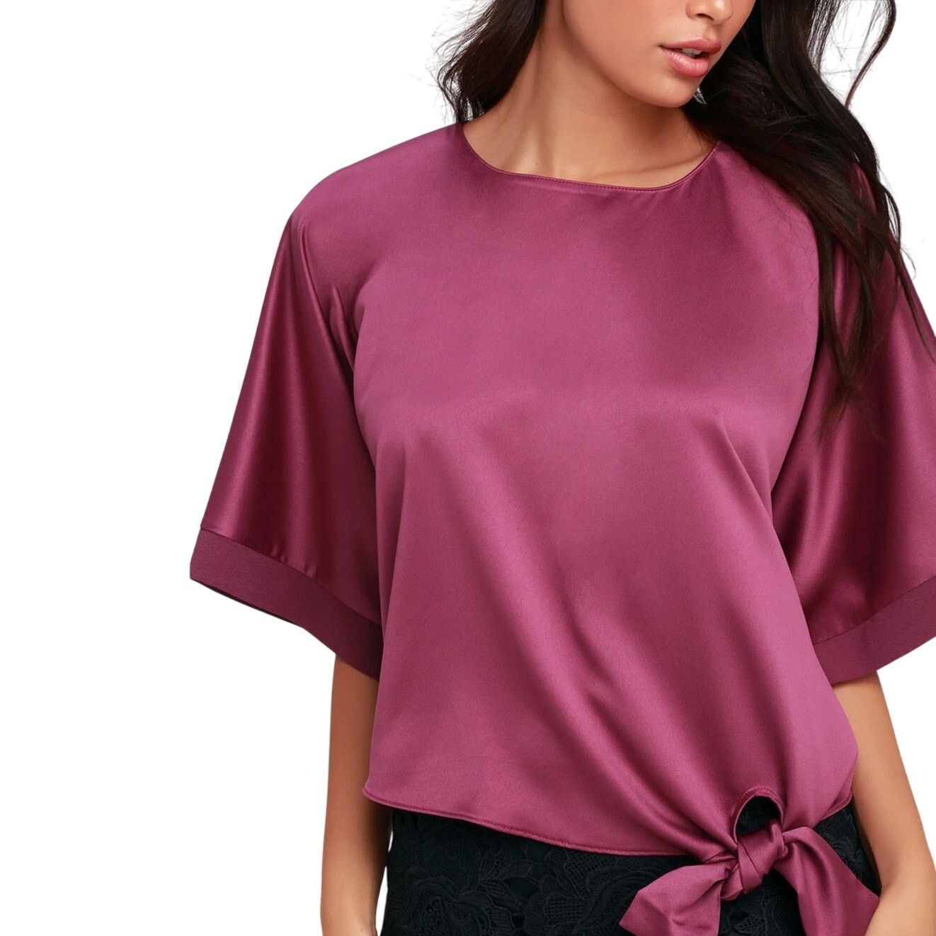 Other Lulus Mixology Purple Satin Tie-Front Purple Satin Blouse XS Size XS / US 0-2 / IT 36-38 - 1 Thumbnail