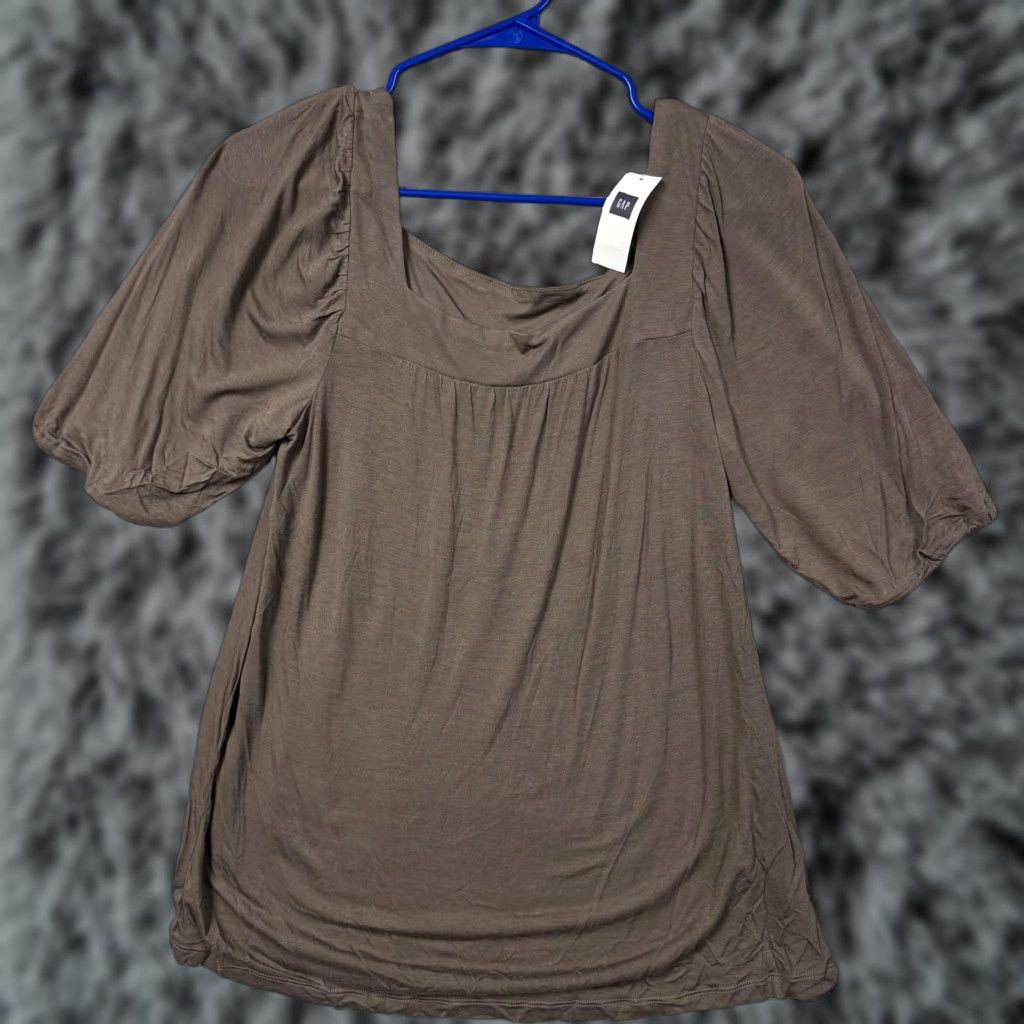 Gap Gap Blouse Shirt Medium Brown Square Neck Puff Sleeve 3/4 Solid Relaxed Womens Vintage No Size M / US 6-8 / IT 42-44 - 1 Thumbnail