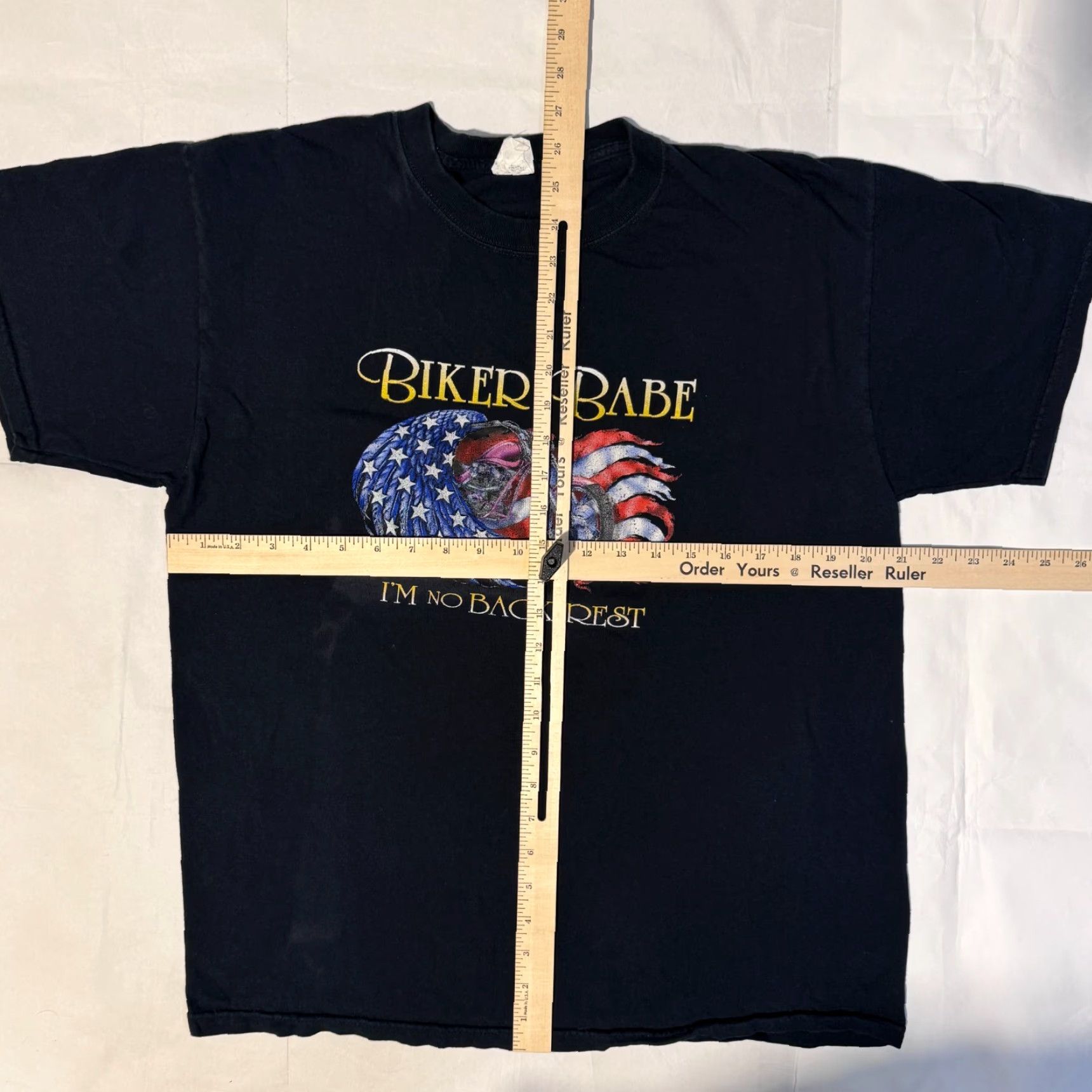 Jerzees Biker Babe Tshirt Adult M Black USA Patriotic Flag Motorcycle Chopper Logo Womens Size M / US 6-8 / IT 42-44 - 4 Thumbnail