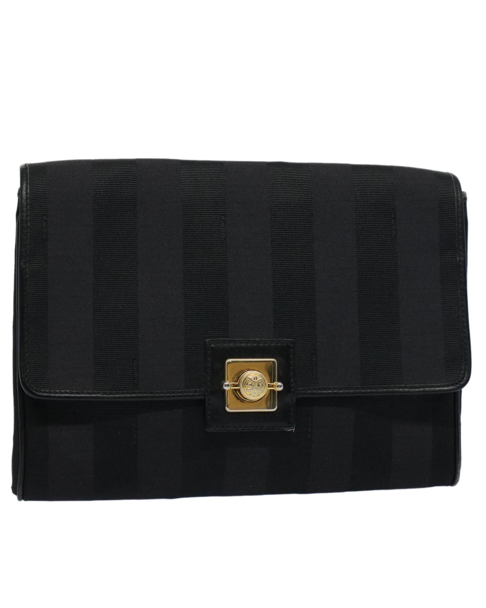 image of Canvas Clutch Bag With Pequin Pattern In Black/brown By Fendi, Women's