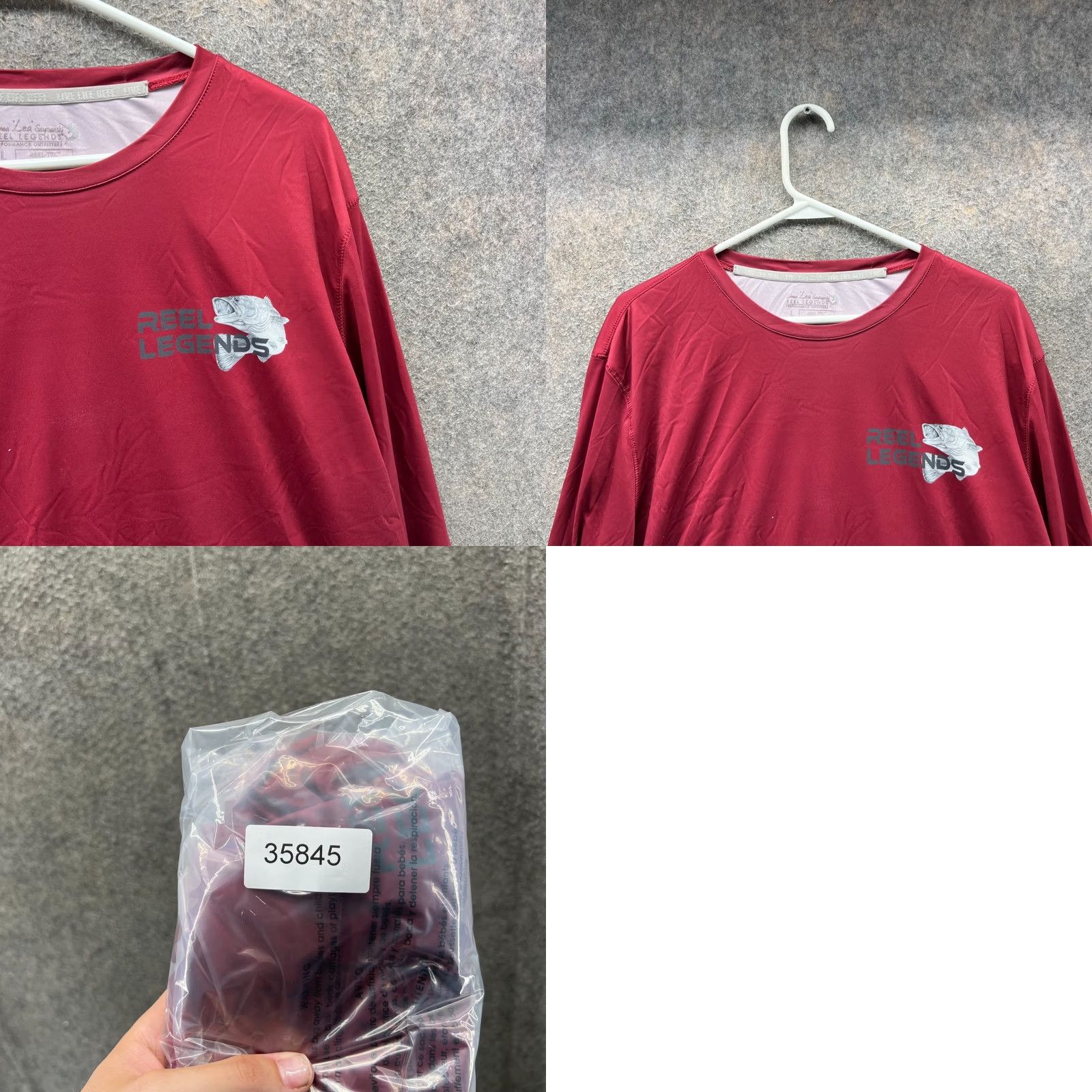 Vintage VINTAGE: No Reel Legends Shirt Mens Large Red Bass Reel Tec Performance Rash Guard Burgundy Shirt Size US L / EU 52-54 / 3 - 8 Thumbnail