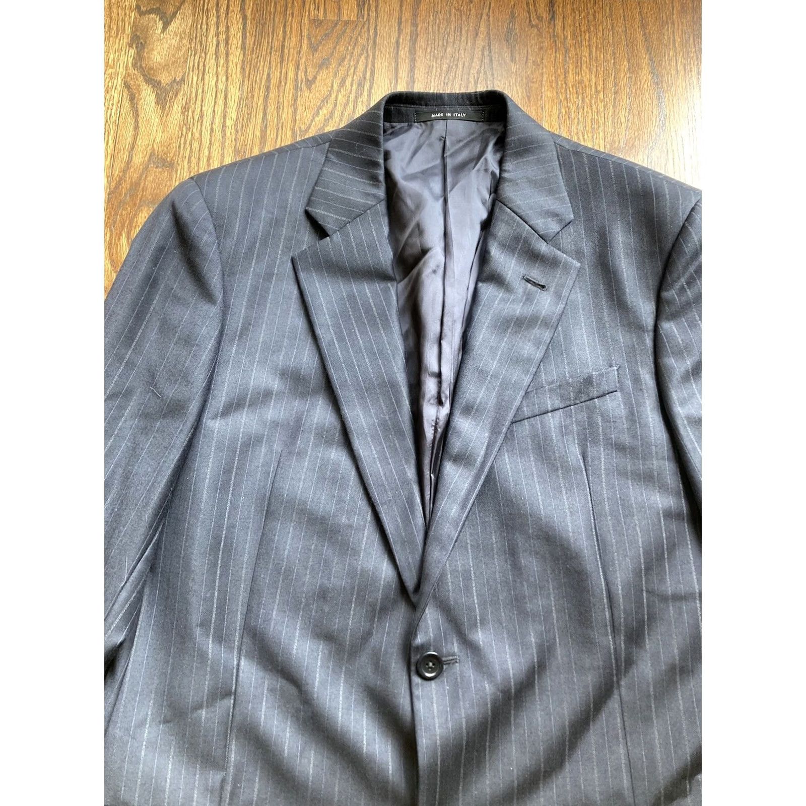 Giorgio Armani Armani Collezioni Giorgio Blazer Mens 42L Black Pinstripe Wool Made In Italy Size 42R - 4 Thumbnail