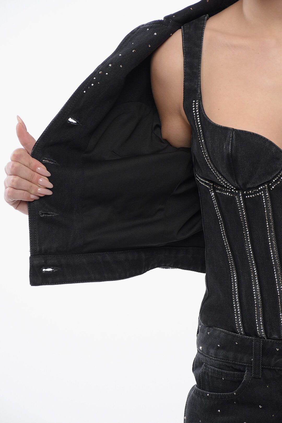 Off-White og1mm1125 Cropped Fit Bling Denim Jacket in Black Size M / US 6-8 / IT 42-44 - 5 Thumbnail