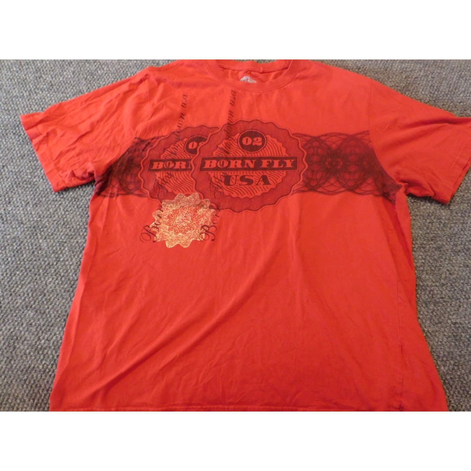 Vintage Born Fly Mens Shirt 2XL Red graphic Eagle T-Shirt Short Sleeve Crew Neck Logo City Vintage? No (But can't add). Size US XXL / EU 58 / 5 - 3 Thumbnail