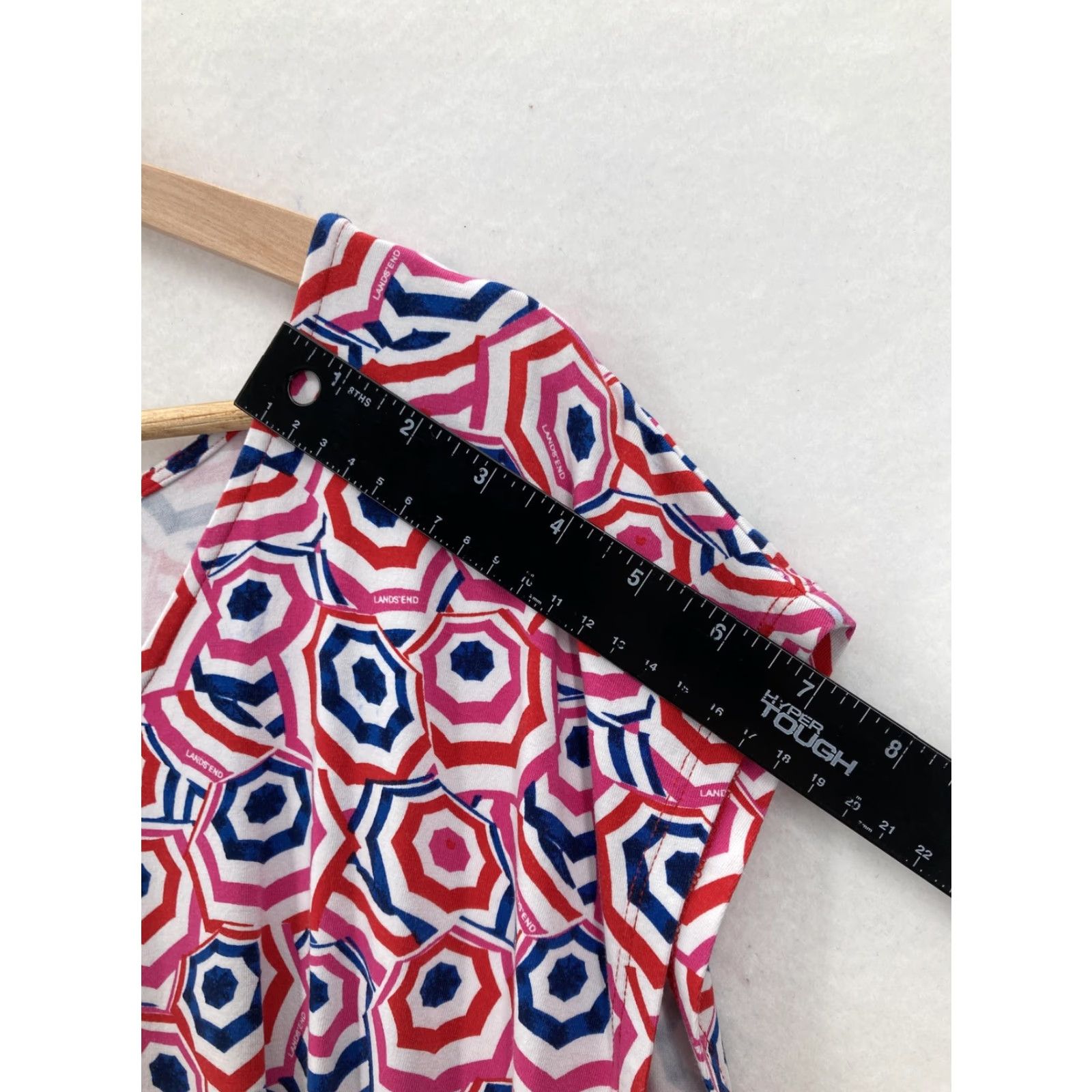 Lands' End Lands' End Dress Womens 2X 20W-22W Red Blue Geometric Print A-Line Stretch Dress Size XXL / US 16-18 / IT 52-54 - 7 Thumbnail