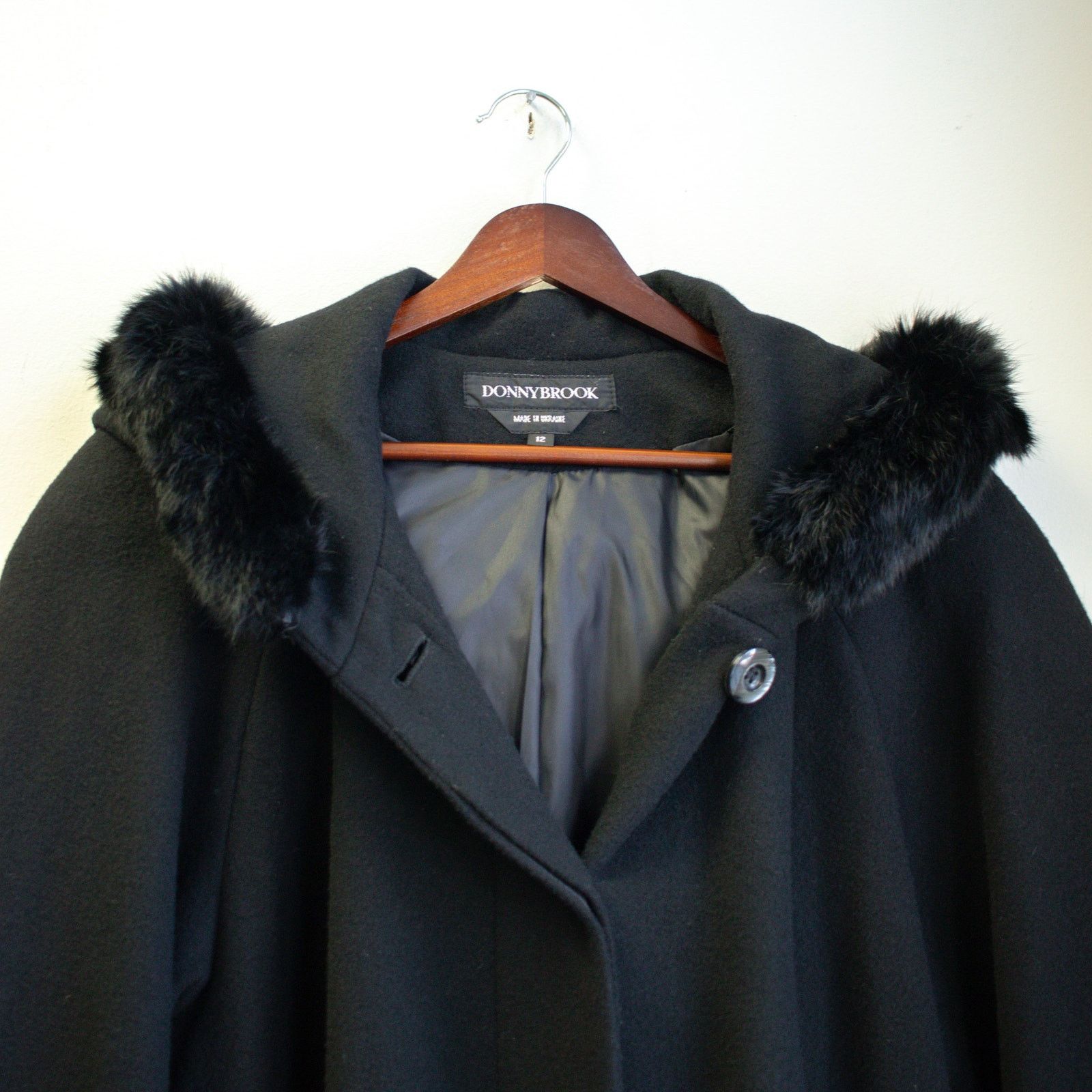 Vintage VTG Donny Brook Black Long Wool Coat with Fur Hood Size 12 Size XL / US 12-14 / IT 48-50 - 6 Thumbnail