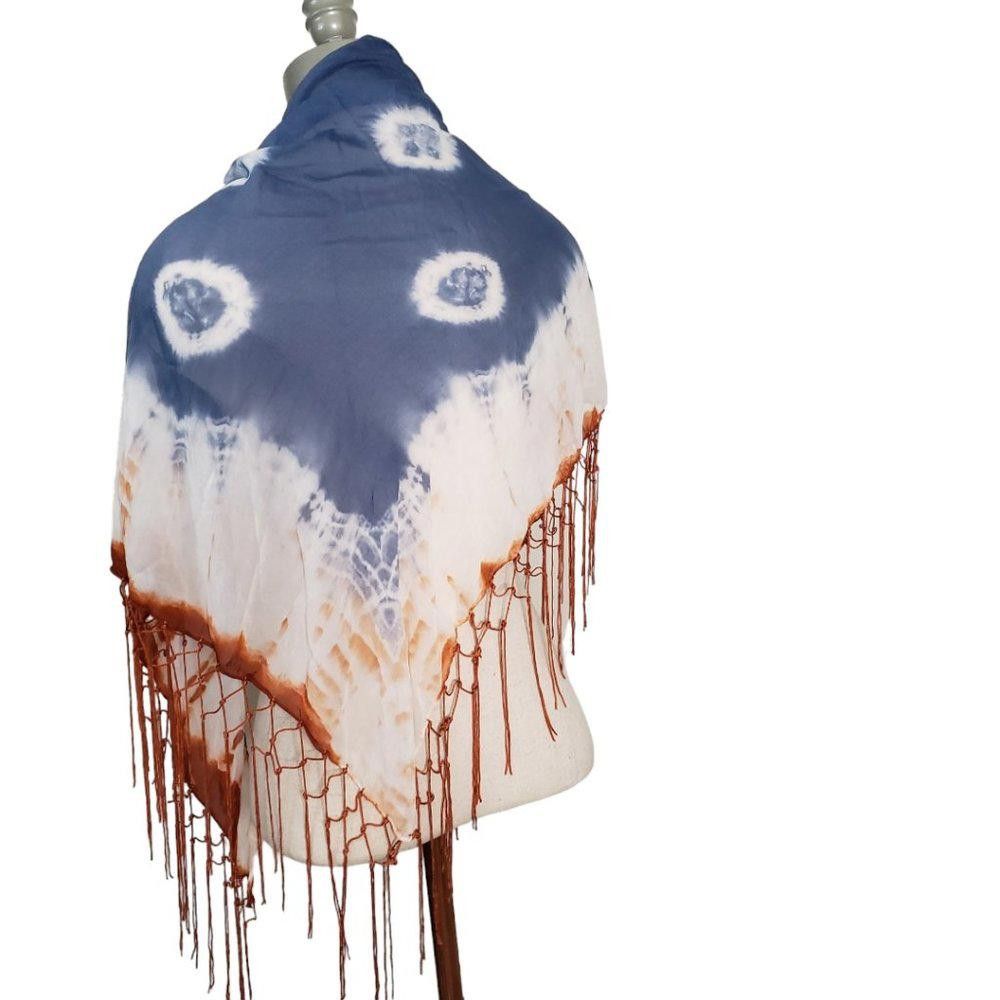 Designer CT869 Fringed Shoulder Wrap in Orange and Blue Size ONE SIZE - 3 Thumbnail