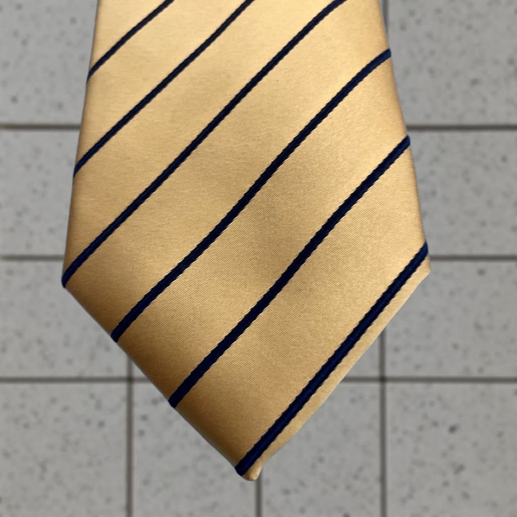 Vintage VINTAGE Puccini Necktie, Tie, 90s, Handmade, Microfiber Repp, Yellow Striped Blue, 3.5x62, Vintage, Boxer Cap? Size ONE SIZE - 1 Thumbnail