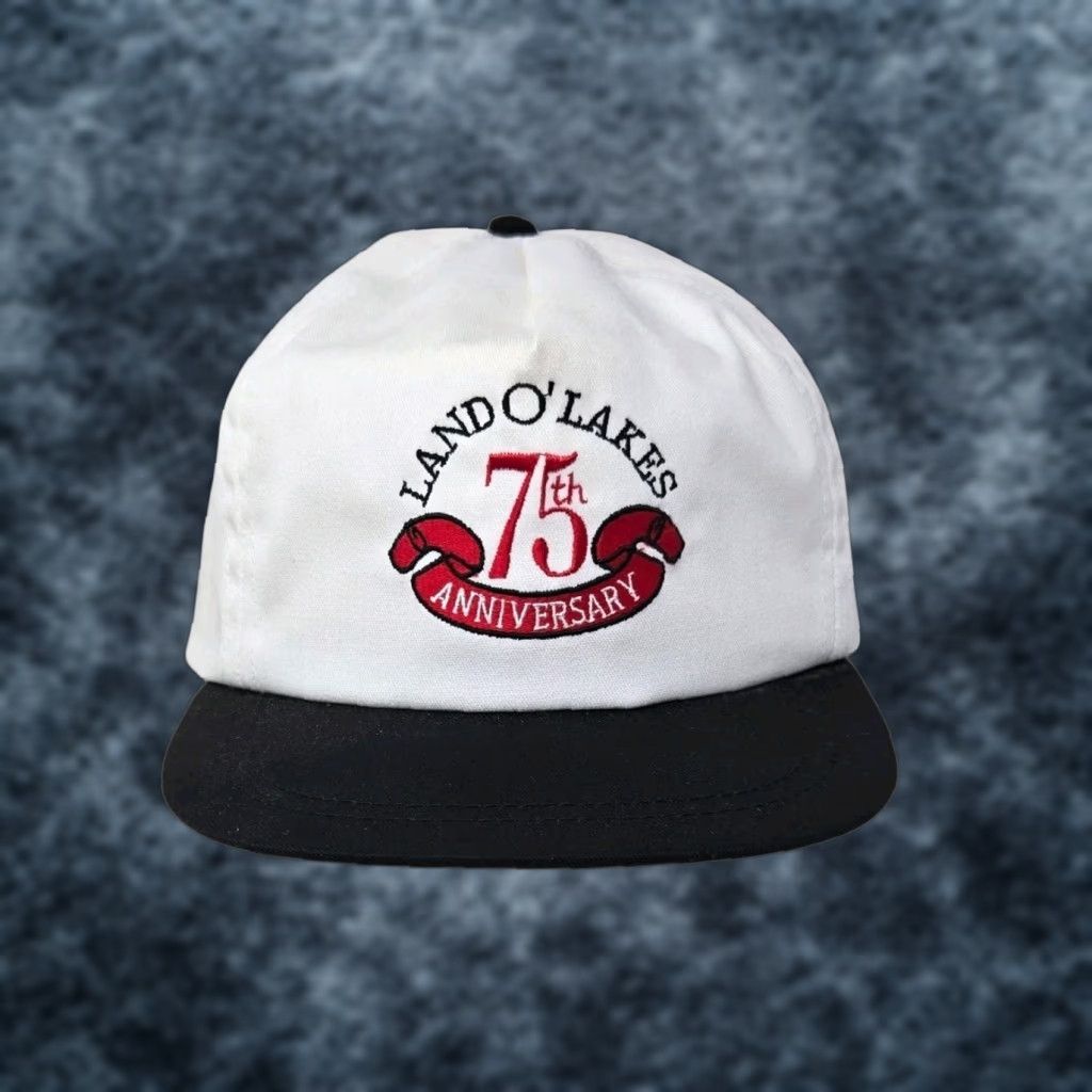 Vintage VINTAGE Land O’ Lakes 75th Anniversary Hat White 1996 Made in USA Embroidered Cap Adjustable Cotton Mens Womens Boys Girls Size ONE SIZE - 1 Thumbnail