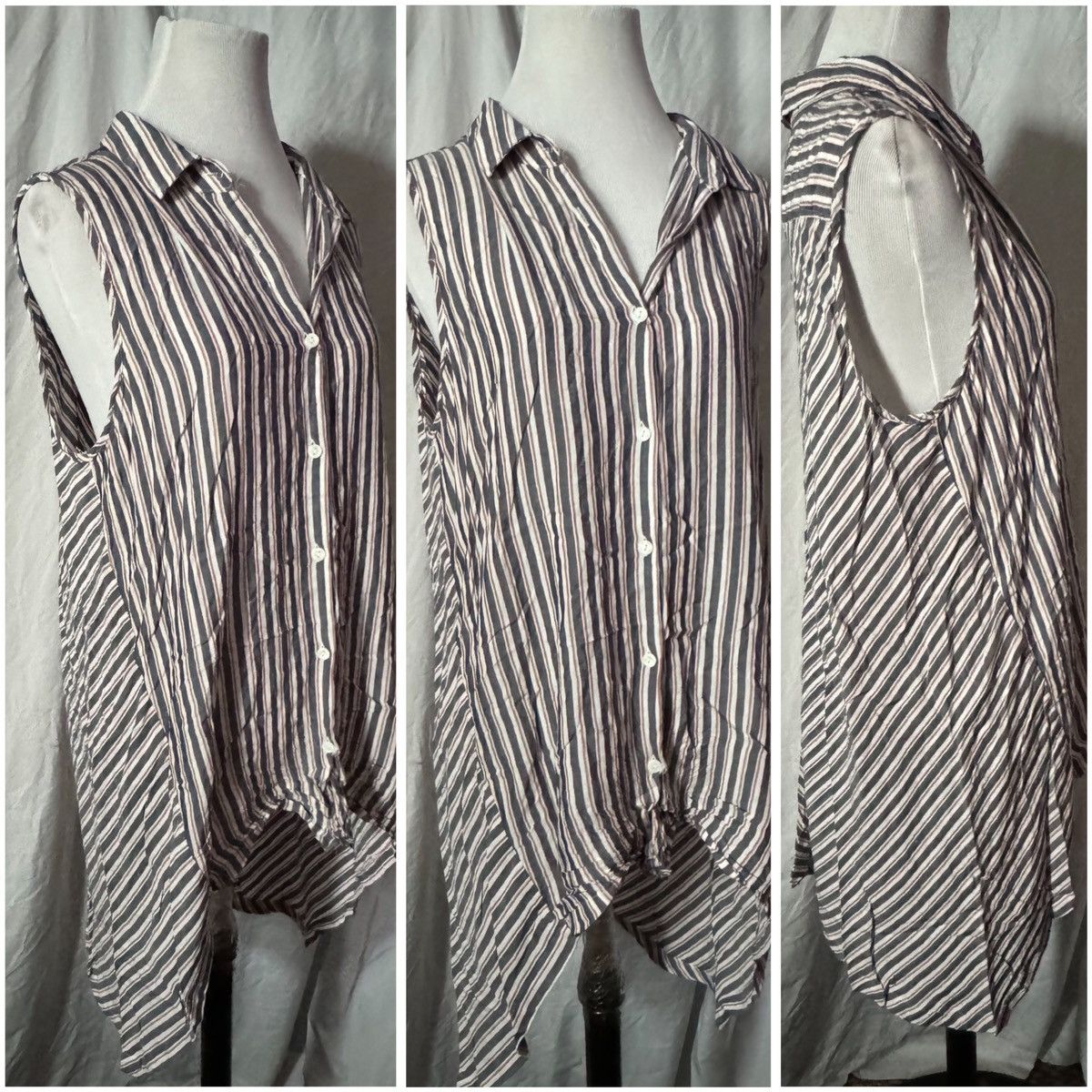 Vintage Retro, Asymmetrical, Striped, Button Down, Sleeveless Tunic Size L / US 10 / IT 46 - 12 Thumbnail
