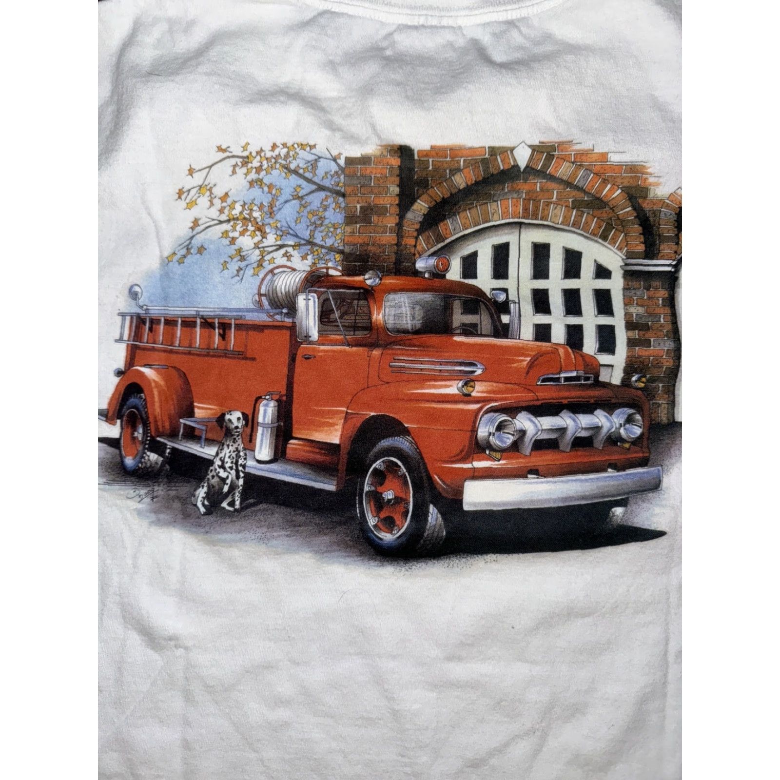 Vintage VINTAGE Firefighter Truck Dalmatian Dog White 20x28 Large Shirt Men L White Dog T-Shirt"} Size US L / EU 52-54 / 3 - 2 Thumbnail