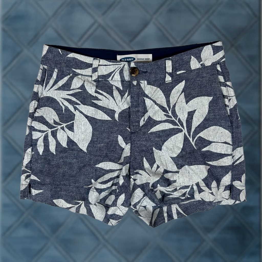 Old Navy Old Navy Chambray Blue Tropical Linen Shorts Womens 2 Mid Rise Casual Easy Care Pockets Summer Spring Tropical Pattern Size 26" / US 2 / IT 38 - 1 Thumbnail