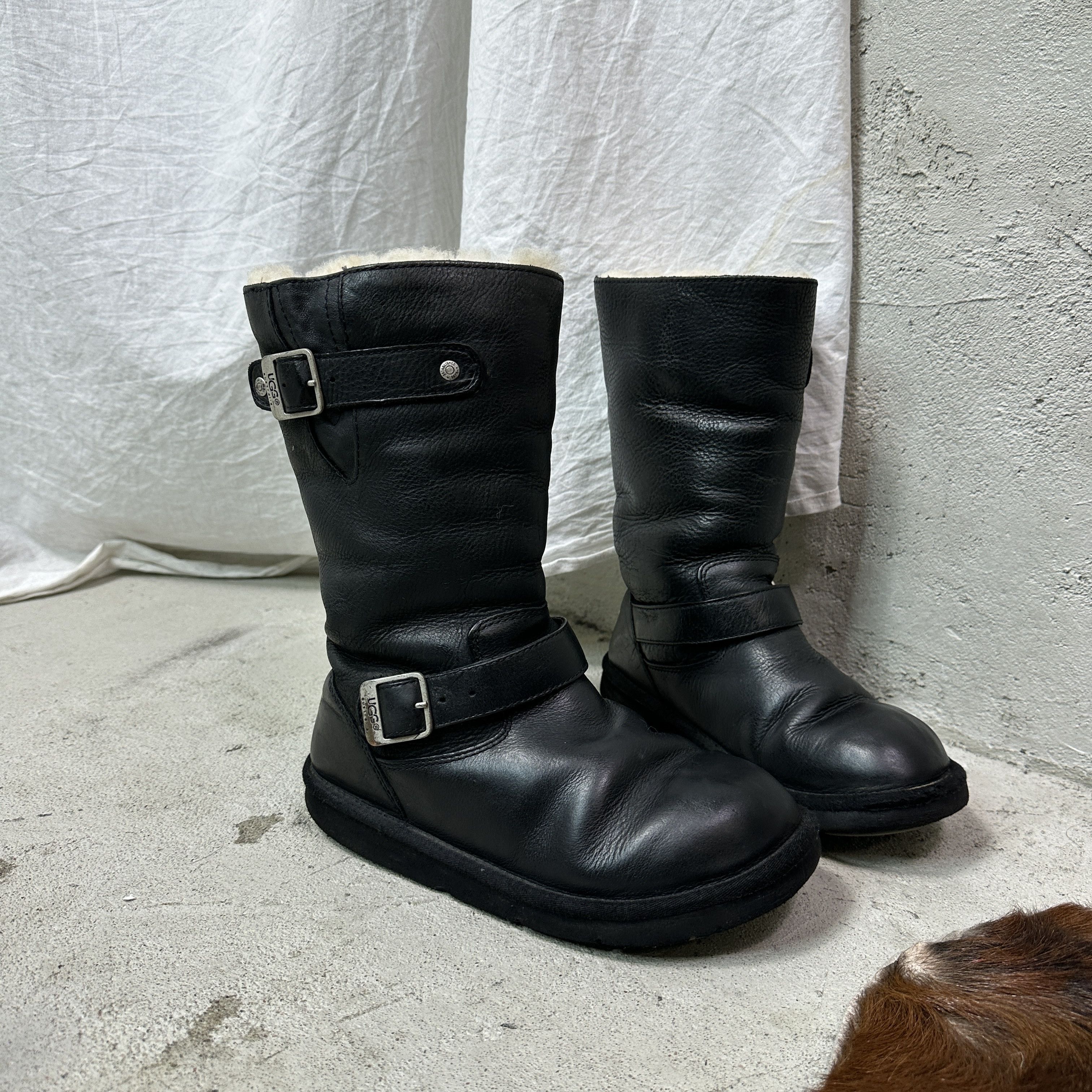 Vintage Leather Biker UGG Buckled Snow Boots Y2K