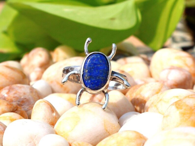 Handmade Lapis Lazuli Insect Ring, Handmade 925 Silver Scarab Beetle Size ONE SIZE - 2 Thumbnail