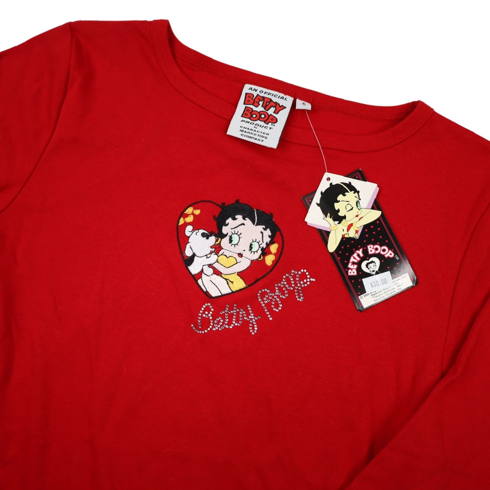 Vintage VINTAGE Betty Boop Womens Small T-Shirt Shirt Embroidered Dog Heart Rhinestone Red NWT 10/10 Size S / US 4 / IT 40 - 2 Thumbnail