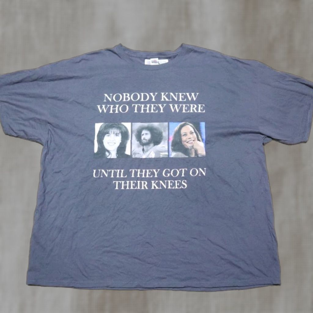 Vintage Nobody Knew Who They Were Until They Got On Their Knees T-Shirt Adult 2XL Gray Mens Vintage Handmade Cotton Short Sleeve Crew Neck Size US XXL / EU 58 / 5 - 1 Thumbnail