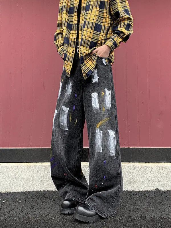 Japanese Brand Retro loose straight tube splashed ink casual jeans Size US 32 / EU 48 - 6 Thumbnail