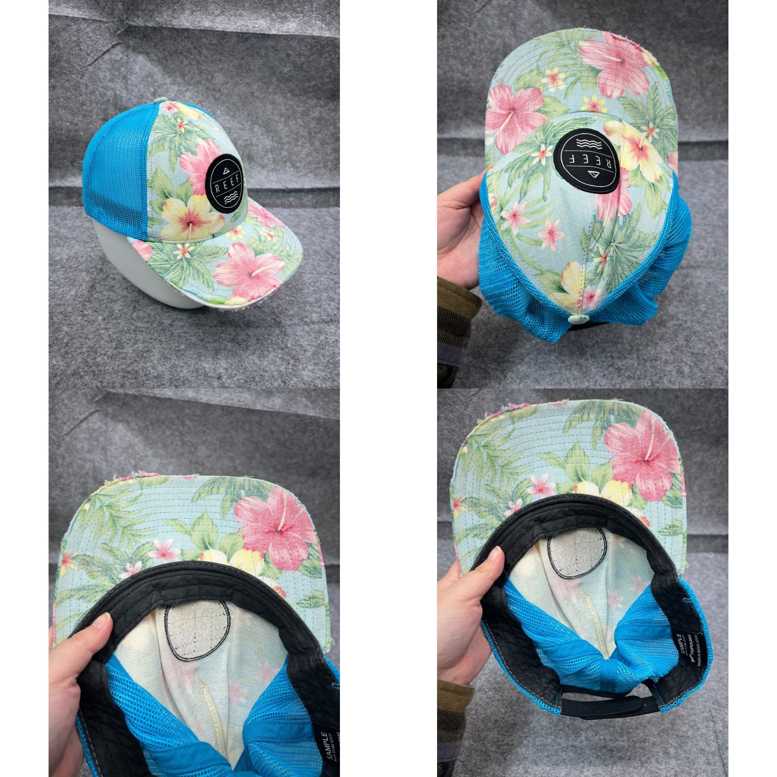 Vintage Womens Trucker Hat Adult One Size Blue Pink Floral Palm Beach Yupoong Polyester Cap Size ONE SIZE - 8 Thumbnail