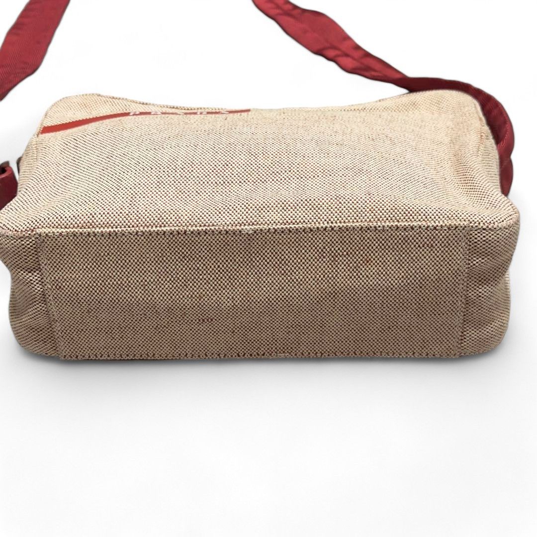 Prada Prada Sport - Canvas Red Leather Shoulder Bag Beige Camera Size ONE SIZE - 4 Thumbnail