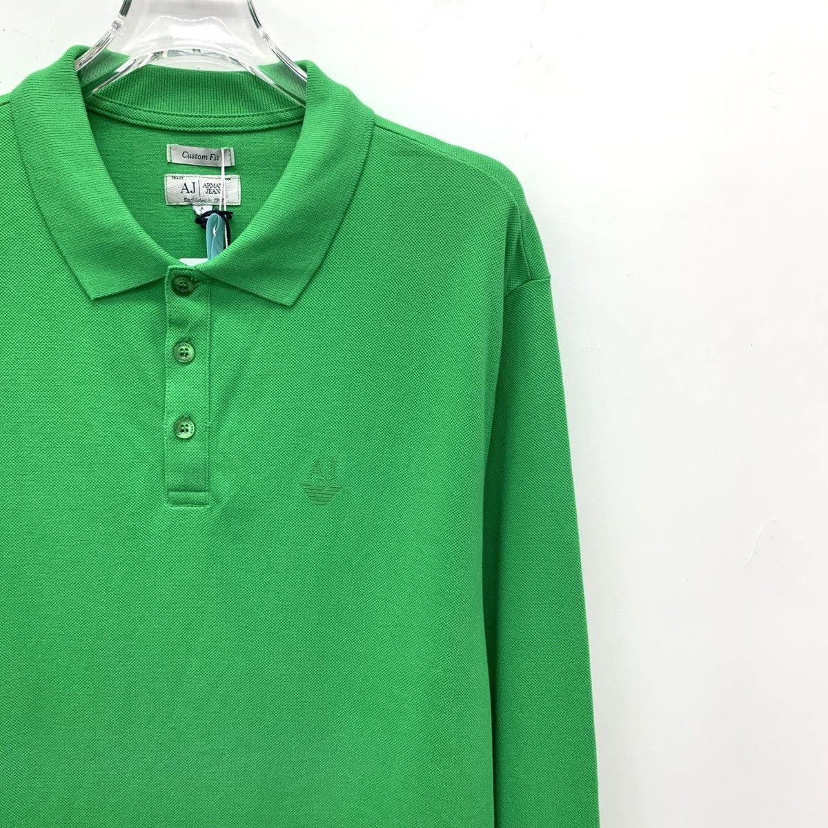 Armani Armani Green Cotton Collared Long Sleeve Polo Shirt K26WX Size US L / EU 52-54 / 3 - 3 Thumbnail