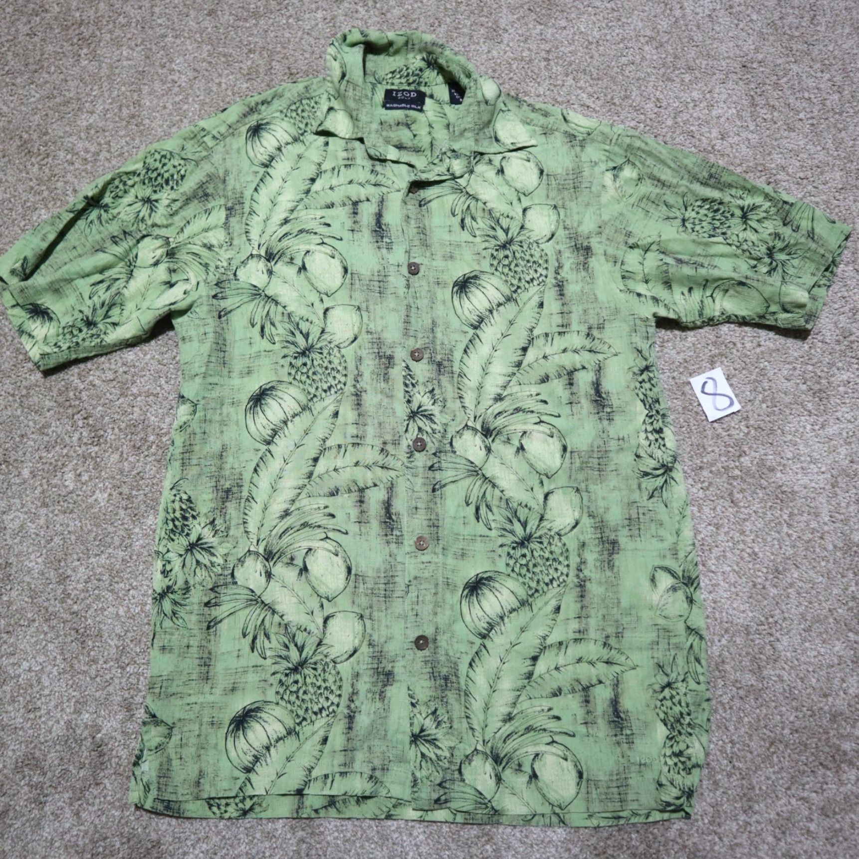 Izod IZOD Shirt Button-Up Short Sleeve Green Silk Rayon Men S, 90s Beach Outdoor Casual, Travel, Pocket, Button-Front, Collared Size US S / EU 44-46 / 1 - 2 Thumbnail
