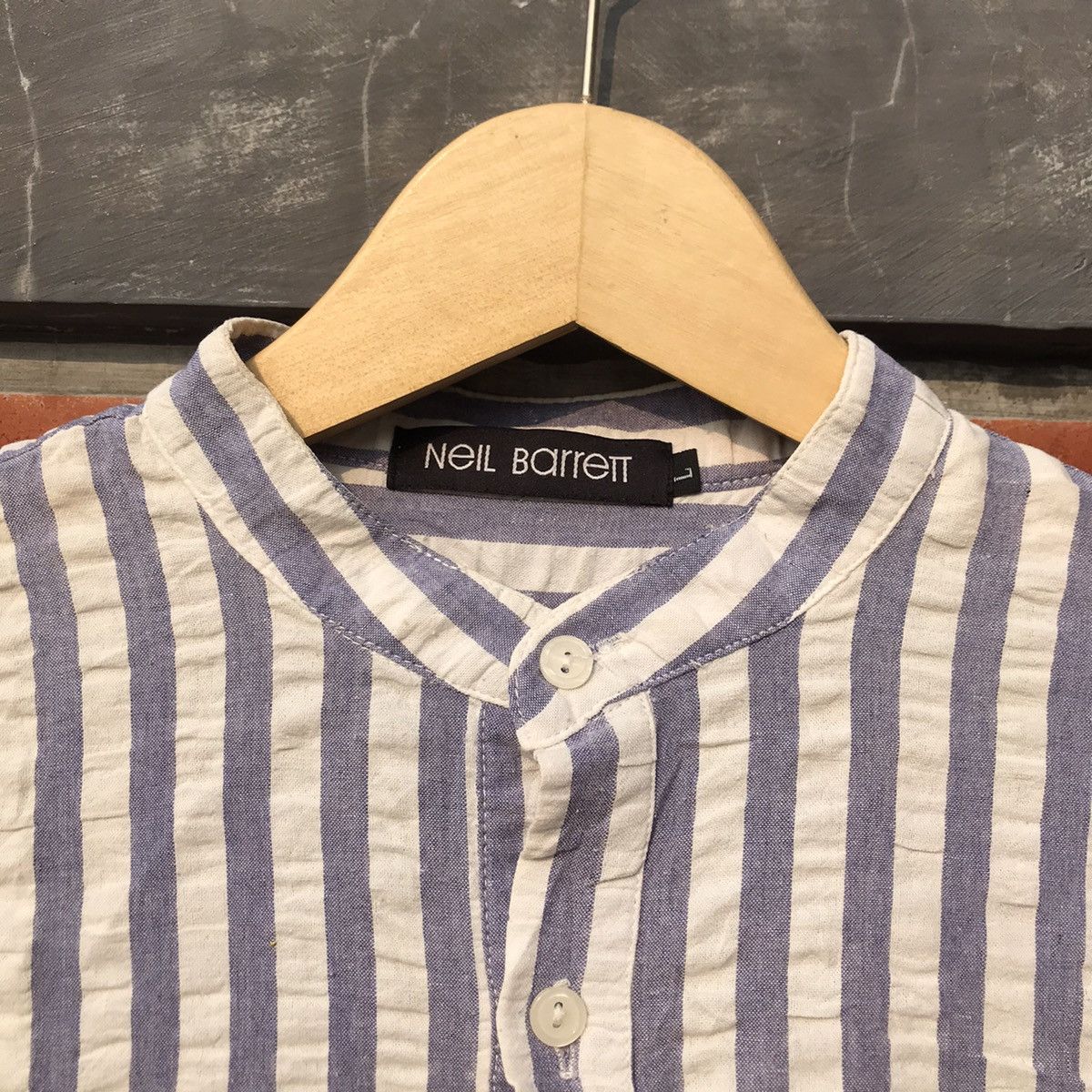 Neil Barrett × Vintage Neil Barrett Granddad blue Stripes long sleeves shirt m Size US L / EU 52-54 / 3 - 3 Thumbnail