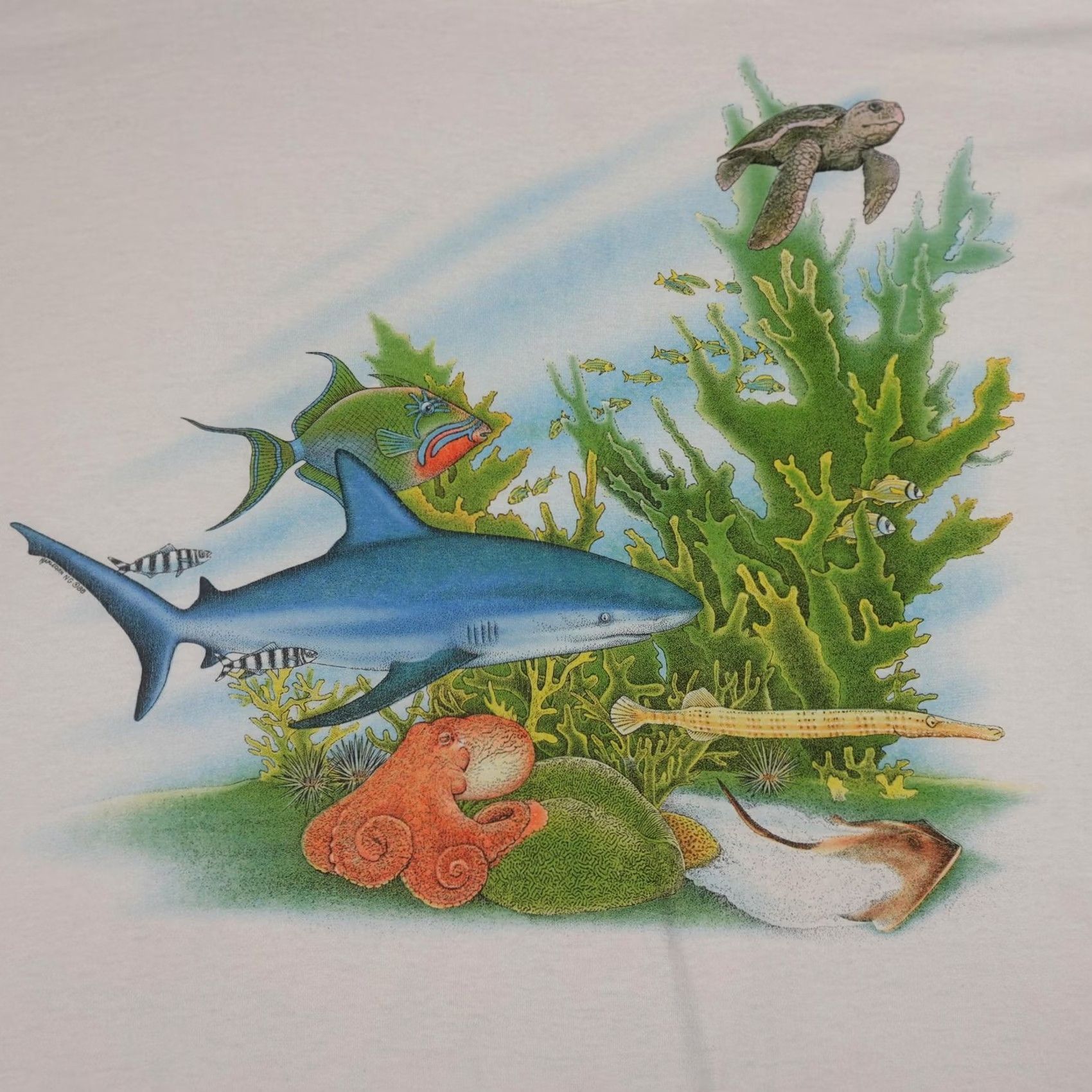 Hanes VINTAGE Hanes Ocean Shirt Mens L White Double-Sided Graphic Tee 80s Fish Beach Marine Nature 80s Mens Size US L / EU 52-54 / 3 - 6 Thumbnail