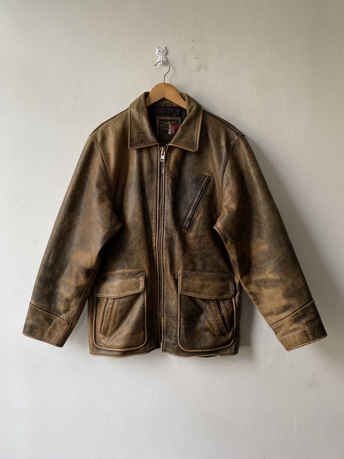 Branded Leather × Vintage Vintage 90s Human Being Union Made Leather Jacket Size US L / EU 52-54 / 3 - 3 Thumbnail