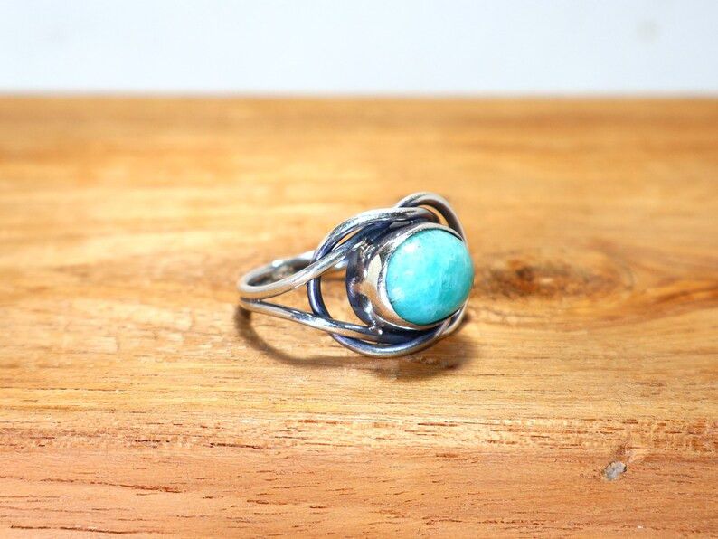 Handmade Amazonite Ring: 925 Silver Knot, Blue Gemstone Jewelry Size ONE SIZE - 2 Thumbnail
